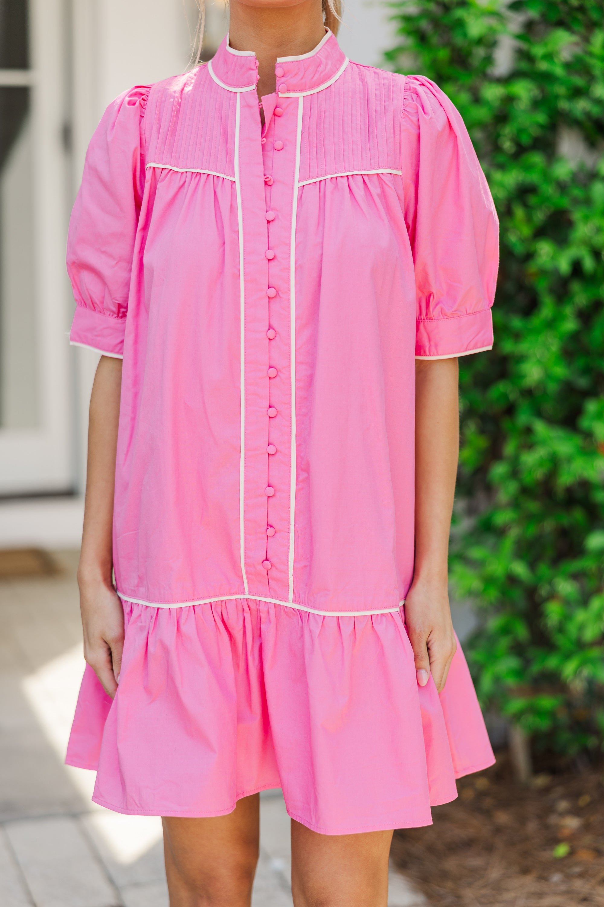 Gorgeous Preppy Pink Button - Down Dress