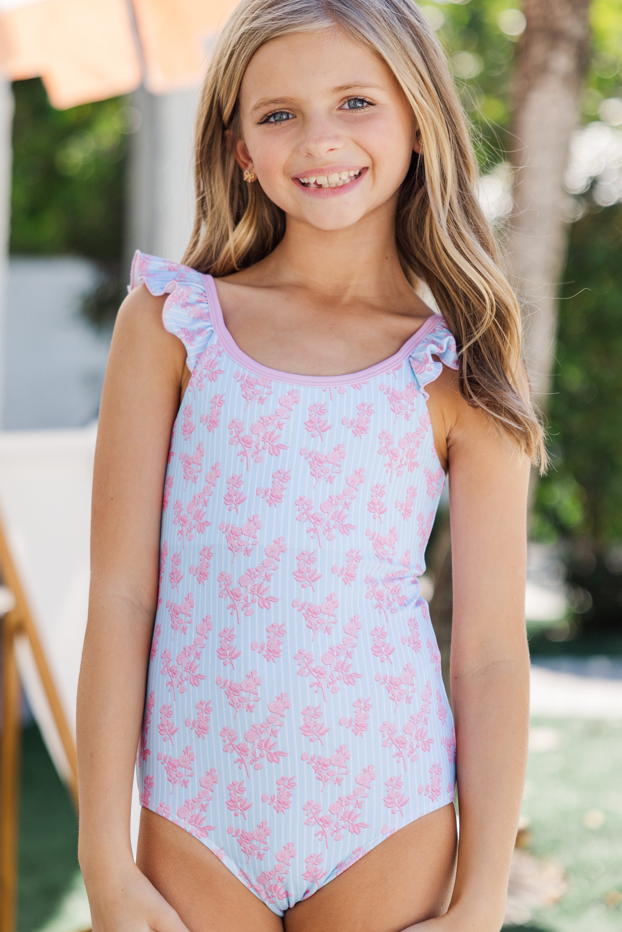 GIRLS: PREORDER NOW! Presley Light Blue Toile One-Piece Swimsuit - A Splash of Style!