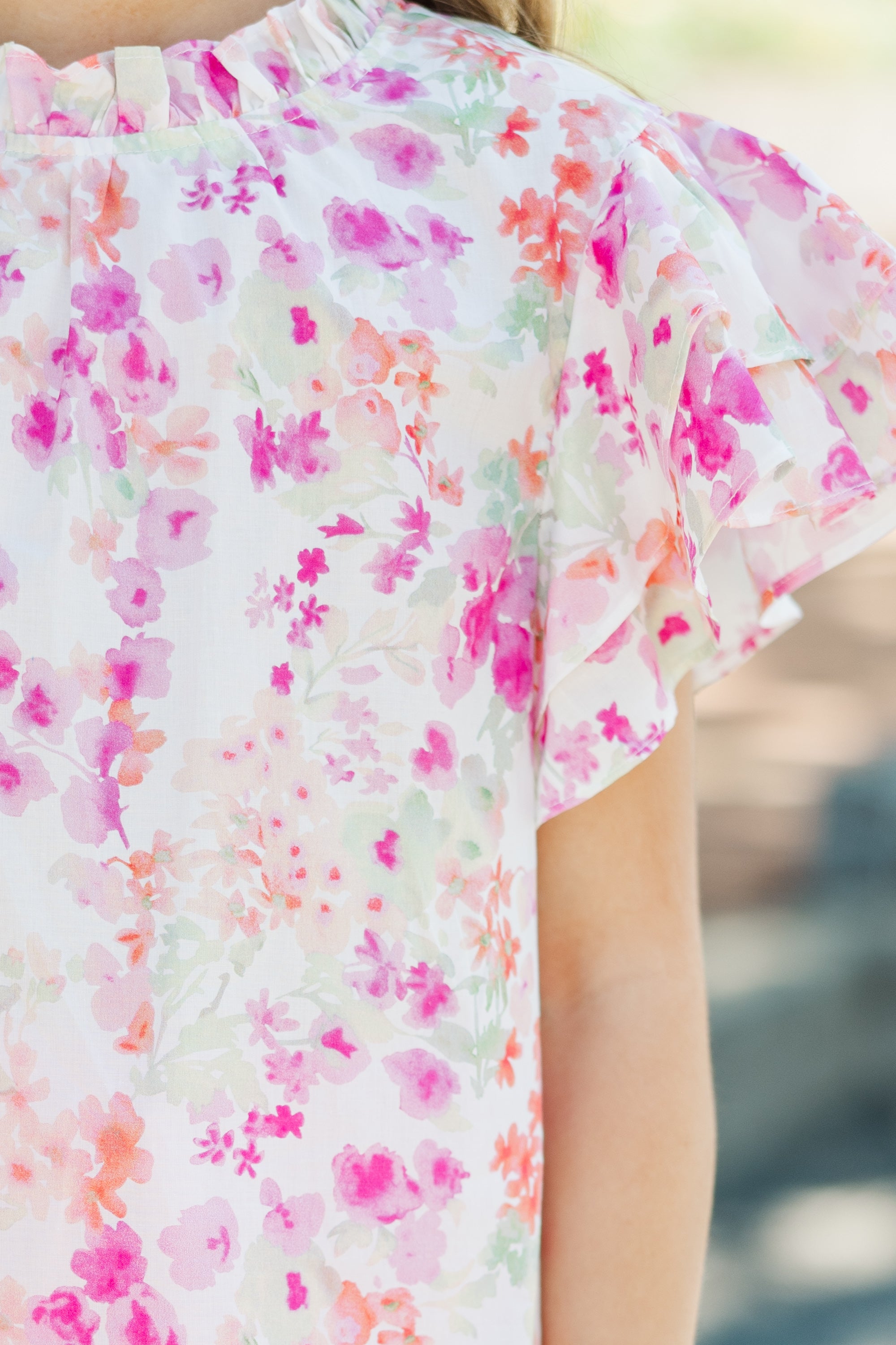 Heart - Melting Pink and Green Ditsy Floral Blouse for Girls