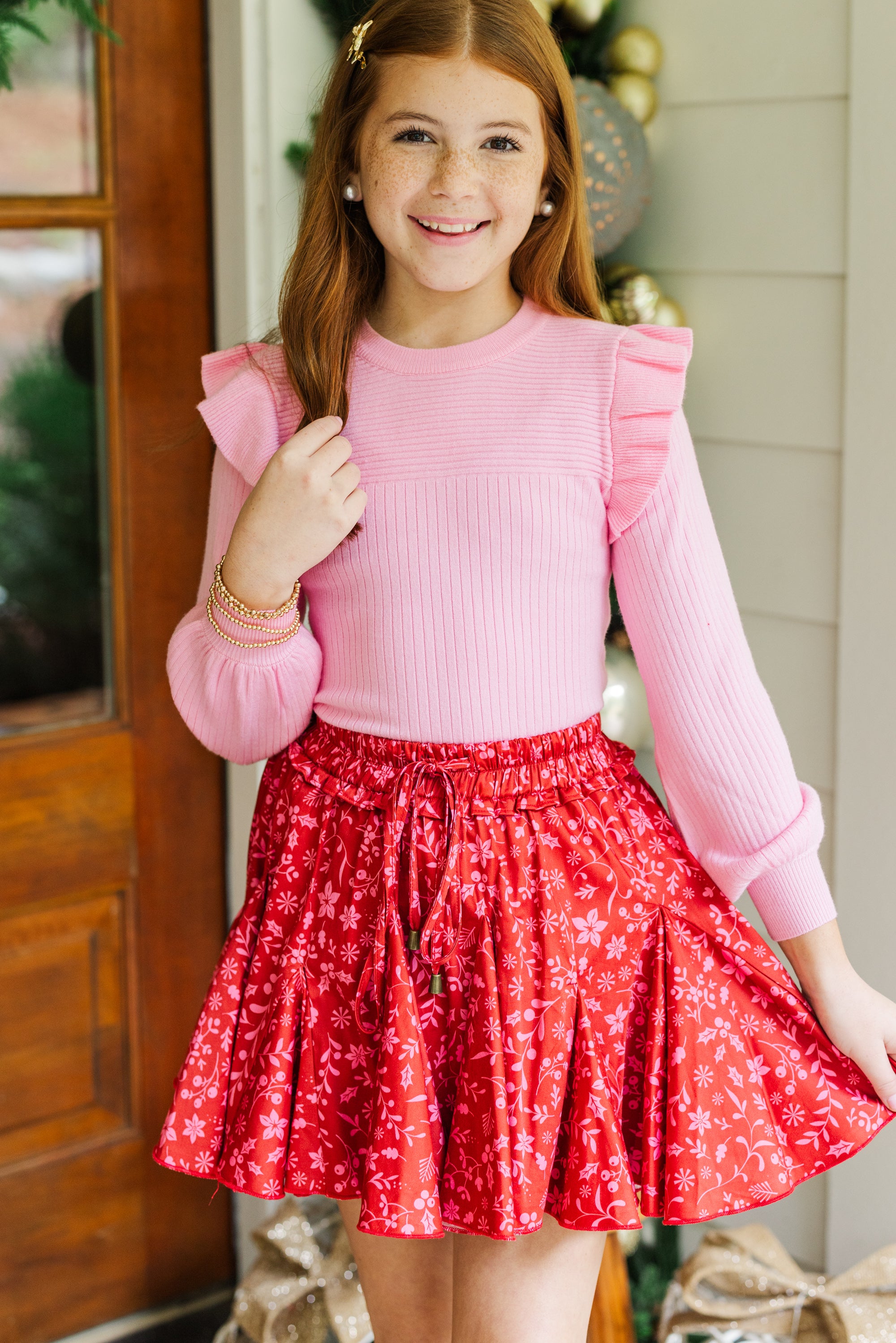 Girls' Irresistible Pink Ruffled Sweater