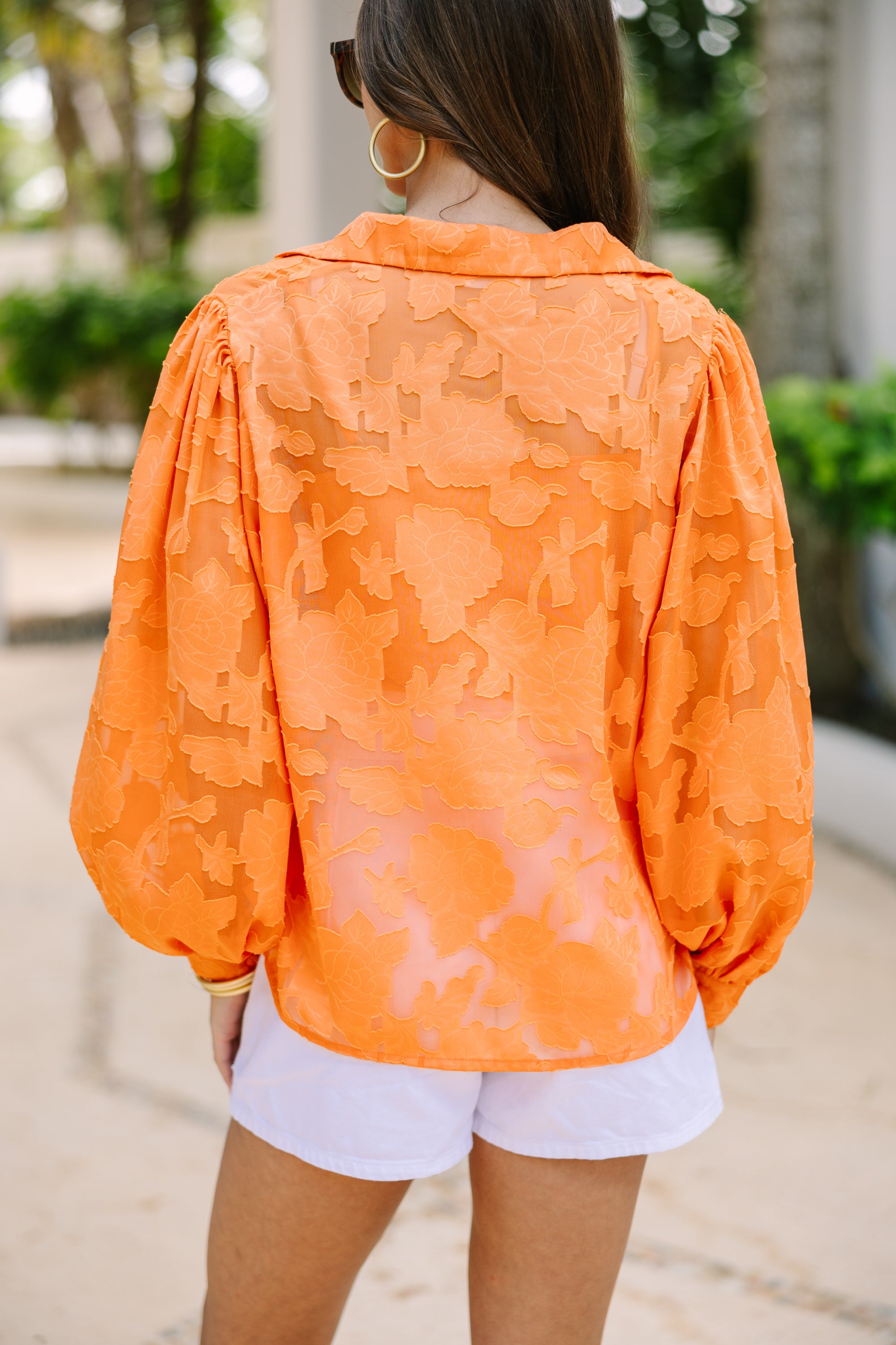 Gorgeous Orange Textured Blouse: All Details Matter