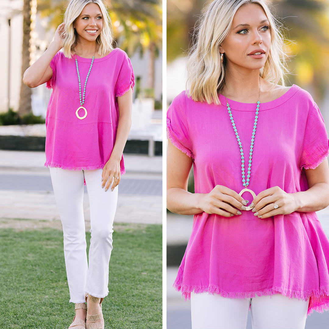 Fantastic Magenta Pink Linen Adventure Top