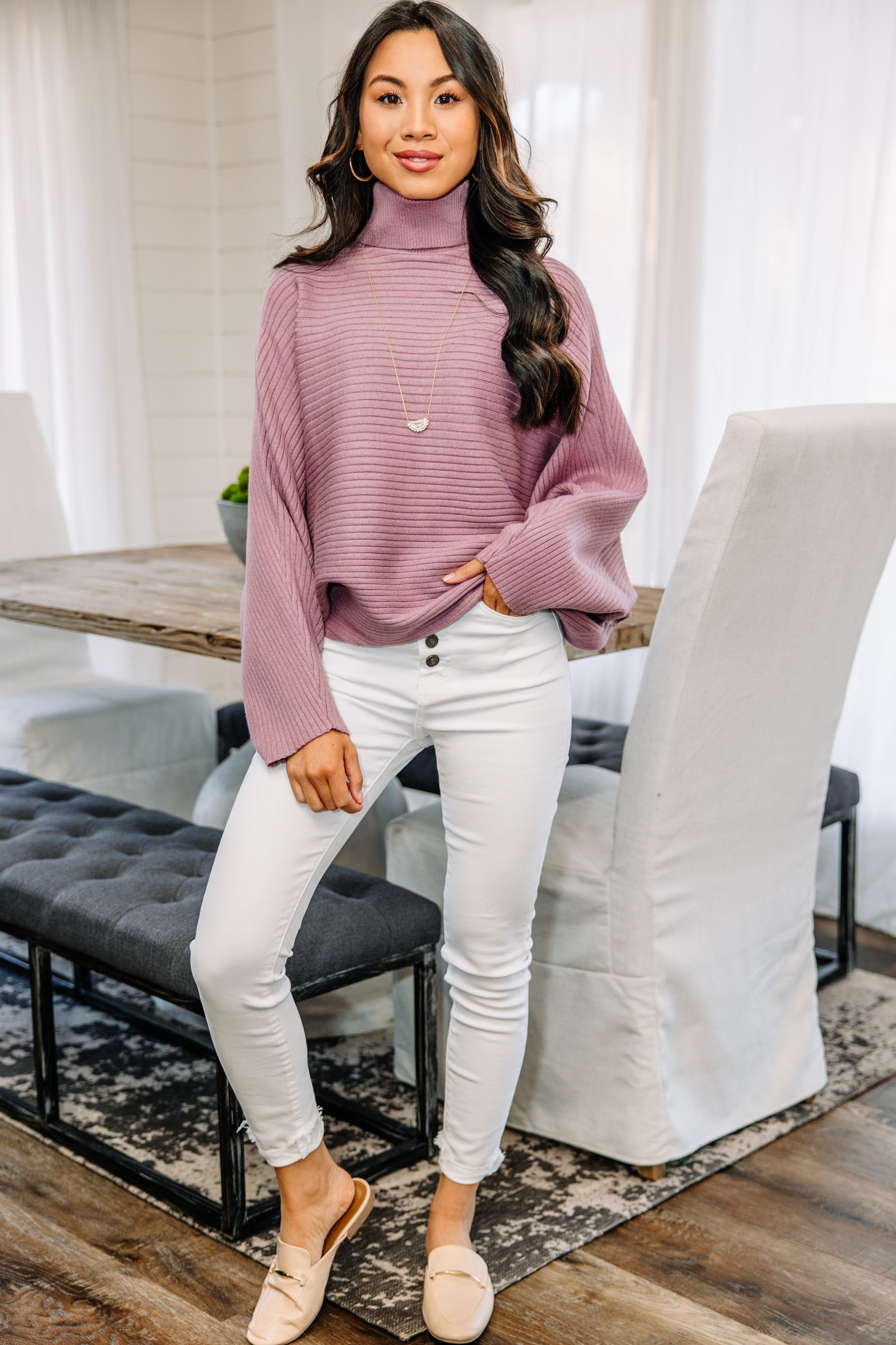 Gorgeous Mauve Pink Ribbed Sweater for Your Best Look