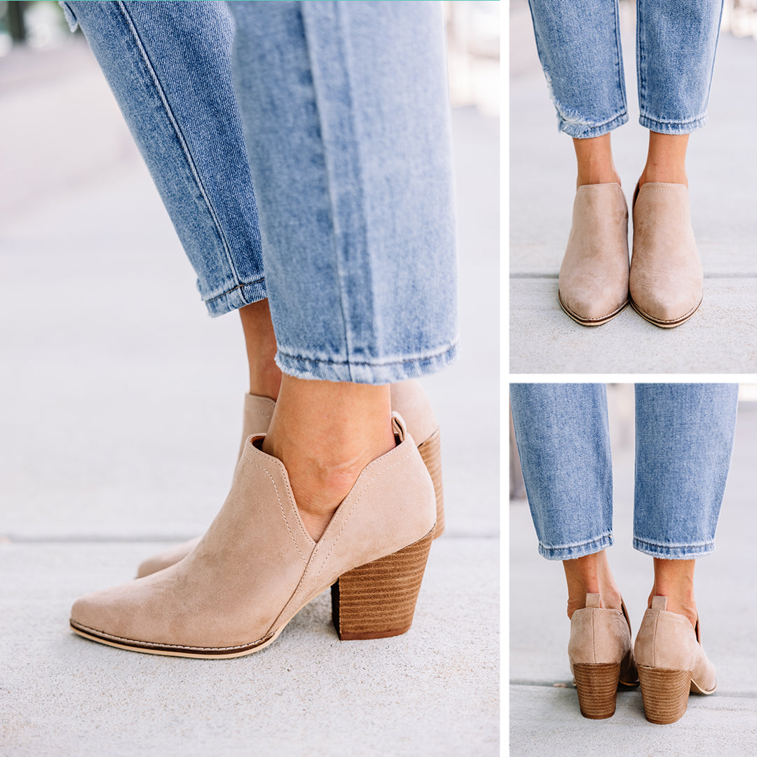 Be There Taupe Brown Side Cut Suede Booties - Fashion Must-Haves