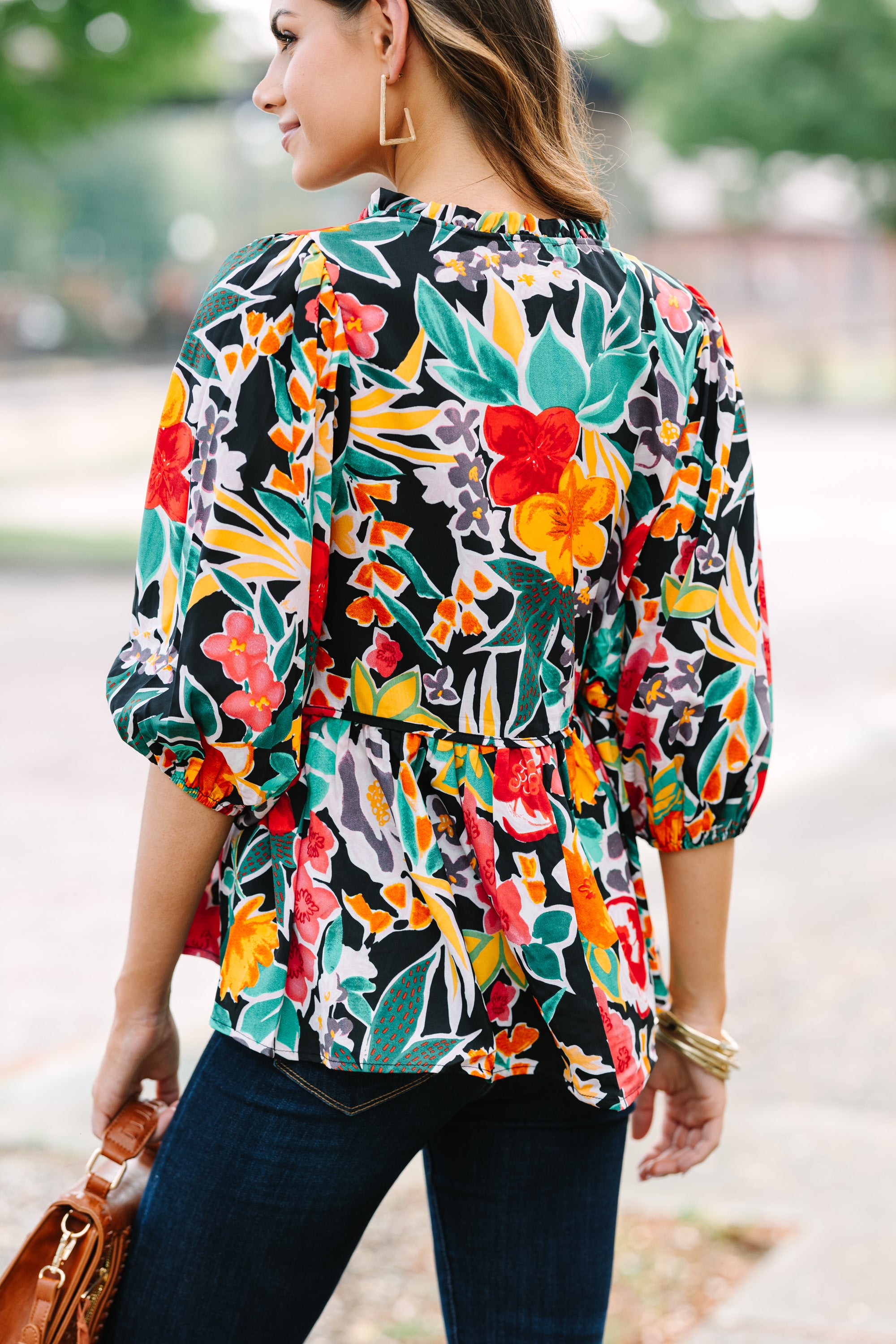 Stunning All On You Black Floral Blouse