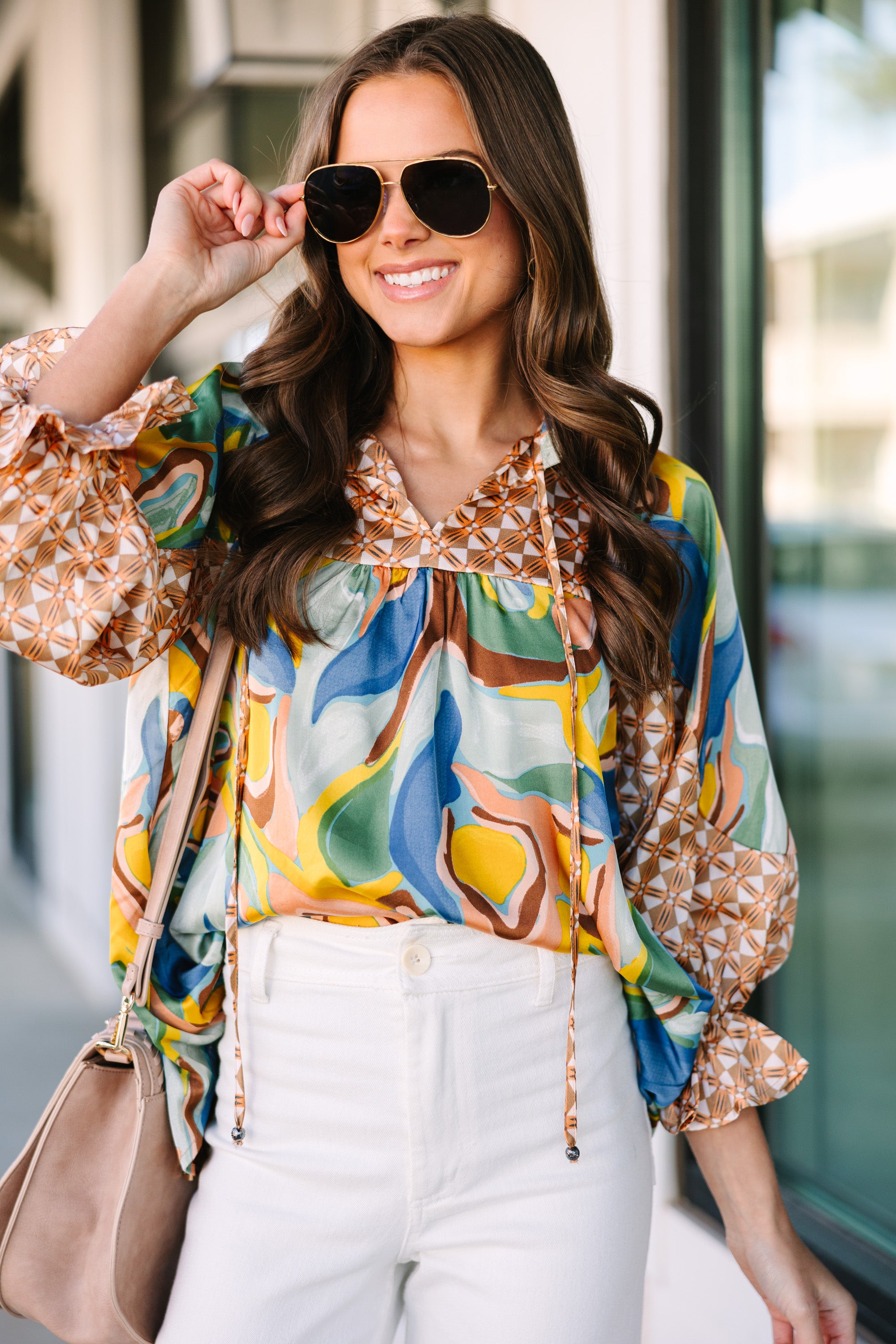 Alluring All-In-A-Day Brown Abstract Blouse