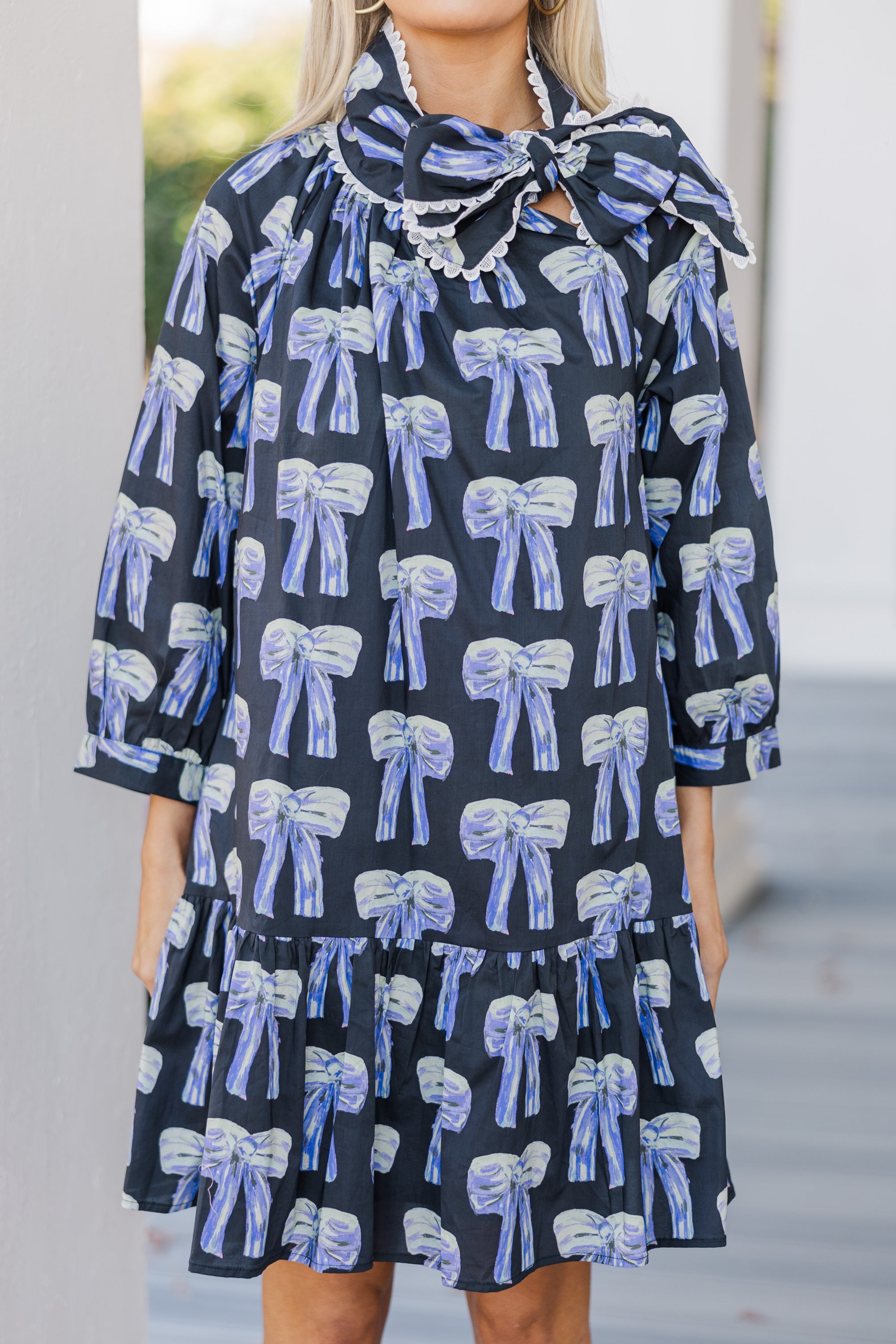 Gorgeous Black Bow Print Dress - Effortlessly Stylish!