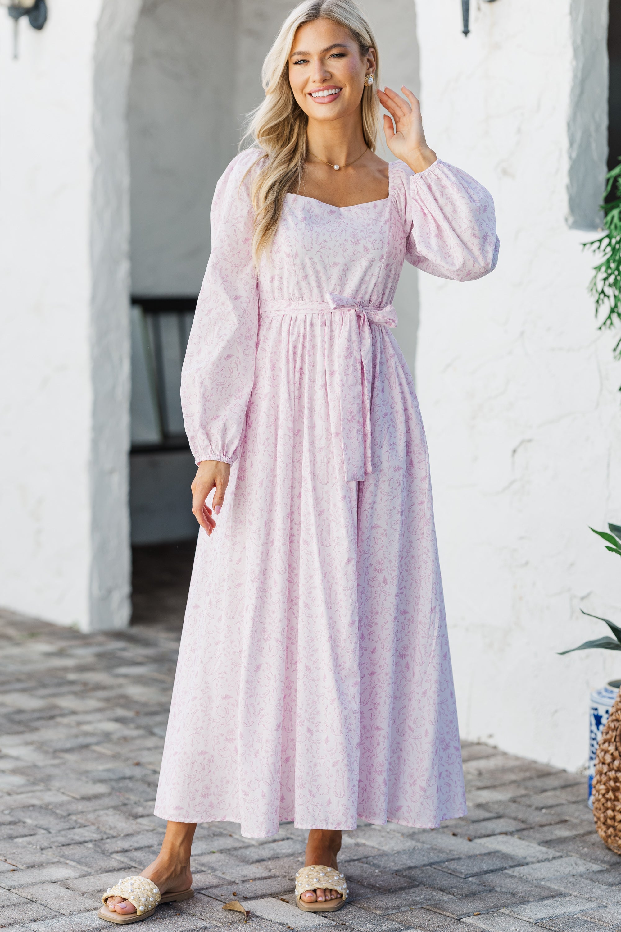 Gorgeously Sweet Pink Toile Midi Dress - Irresistible for Special Occasions