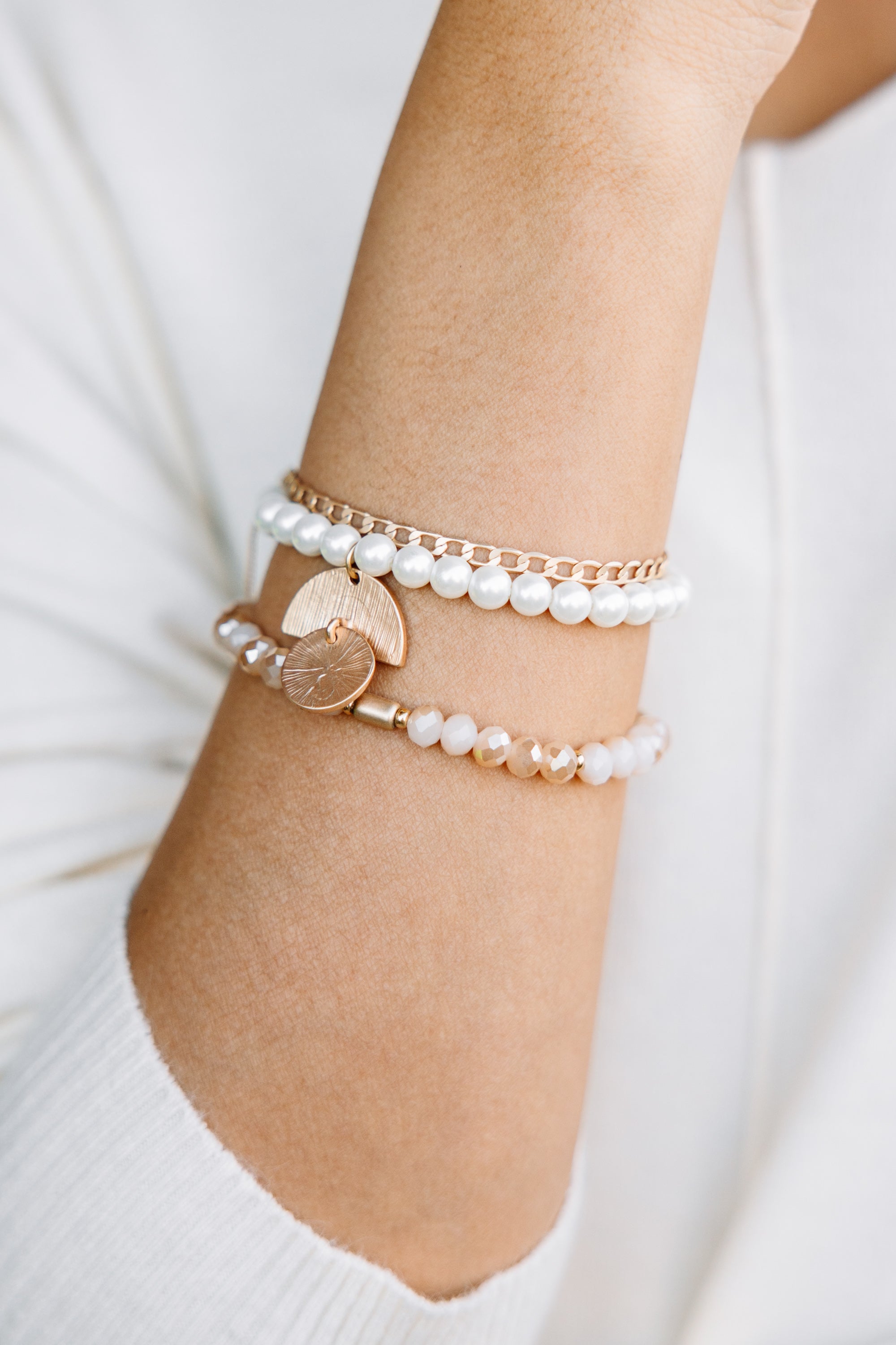 Love - Filled Champagne Geometric Pendant Bracelet Set