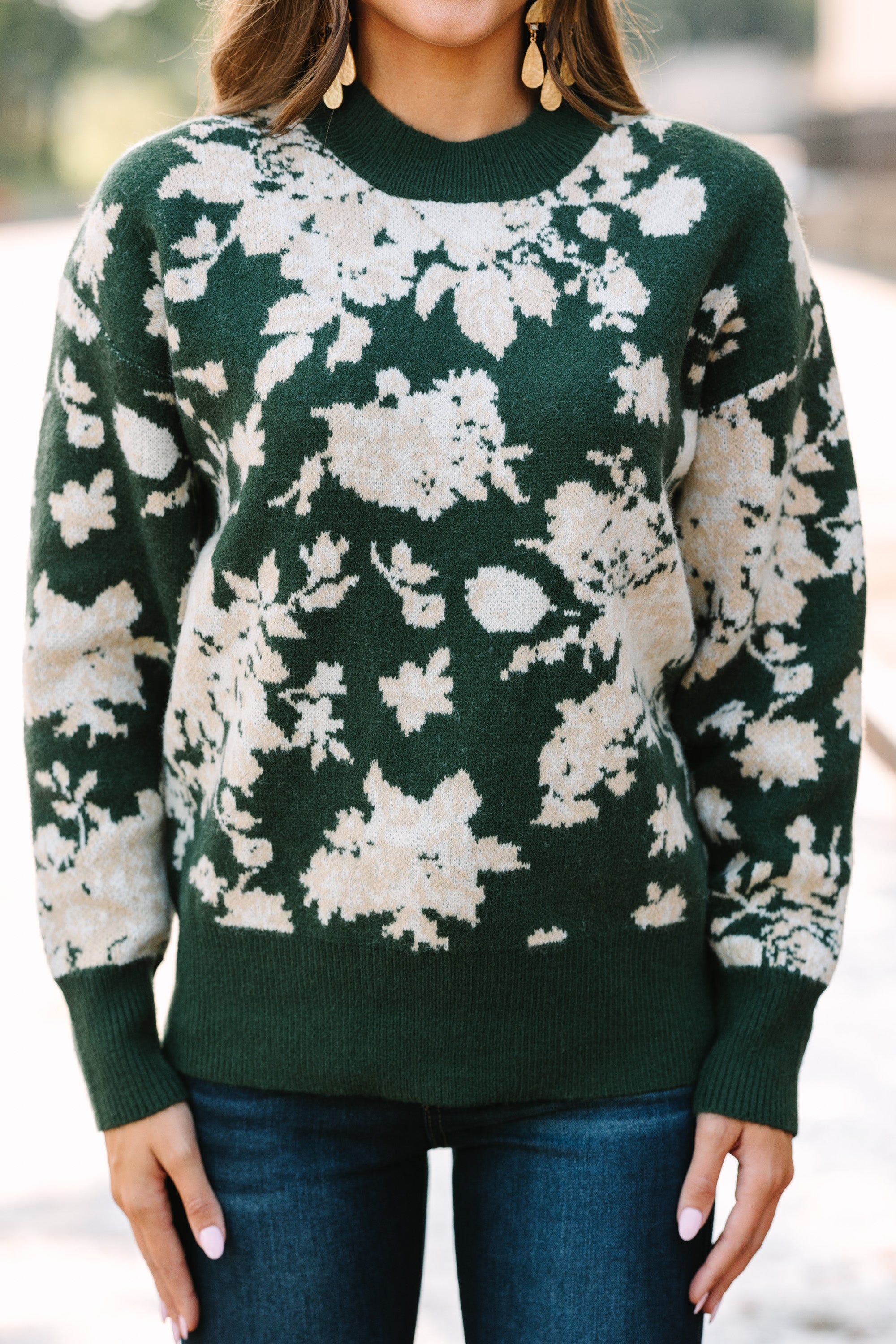 Gorgeous All In A Day Green Floral Sweater