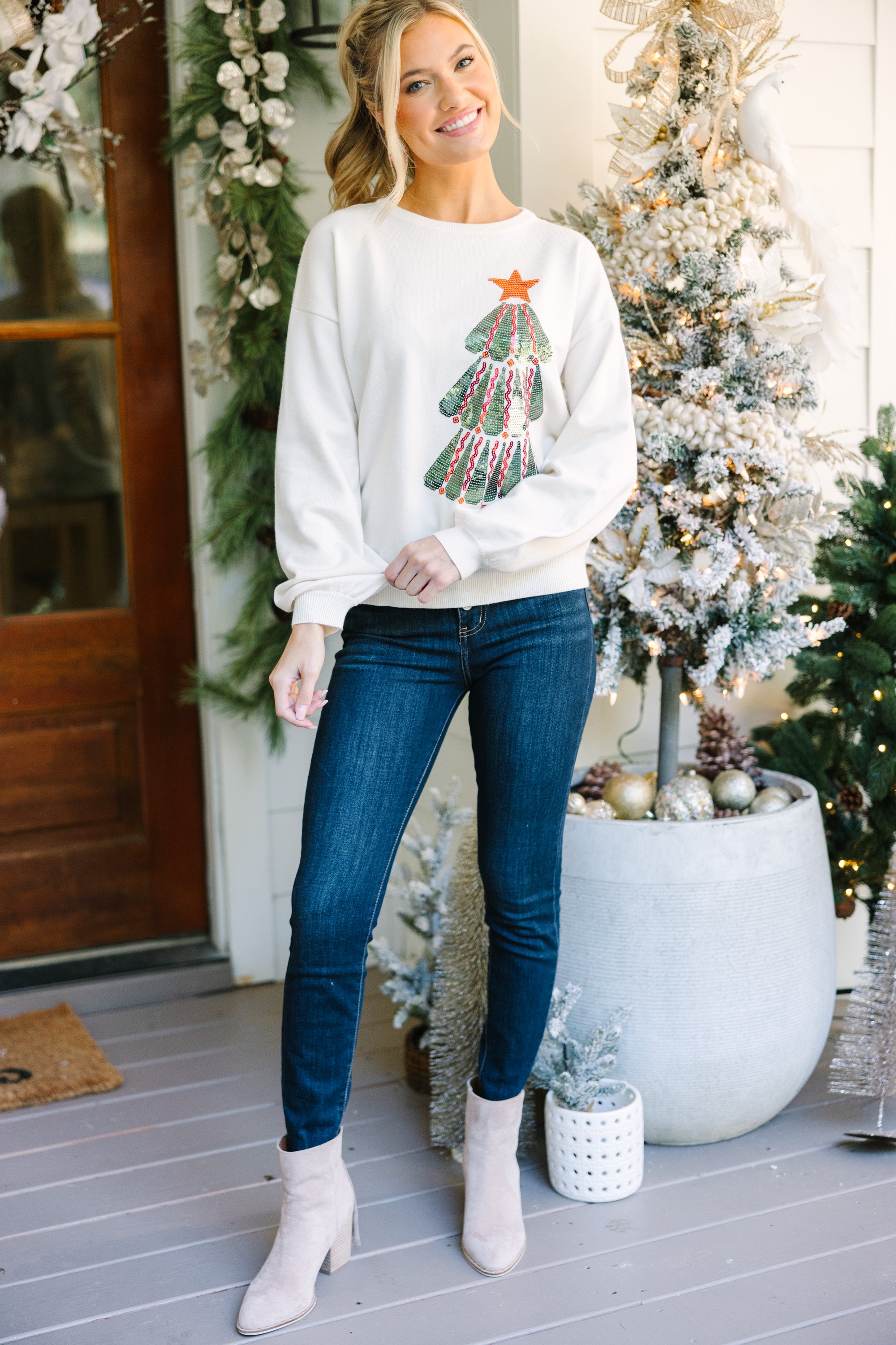 Sparkling All Is Bright White Sequin Christmas Sweater