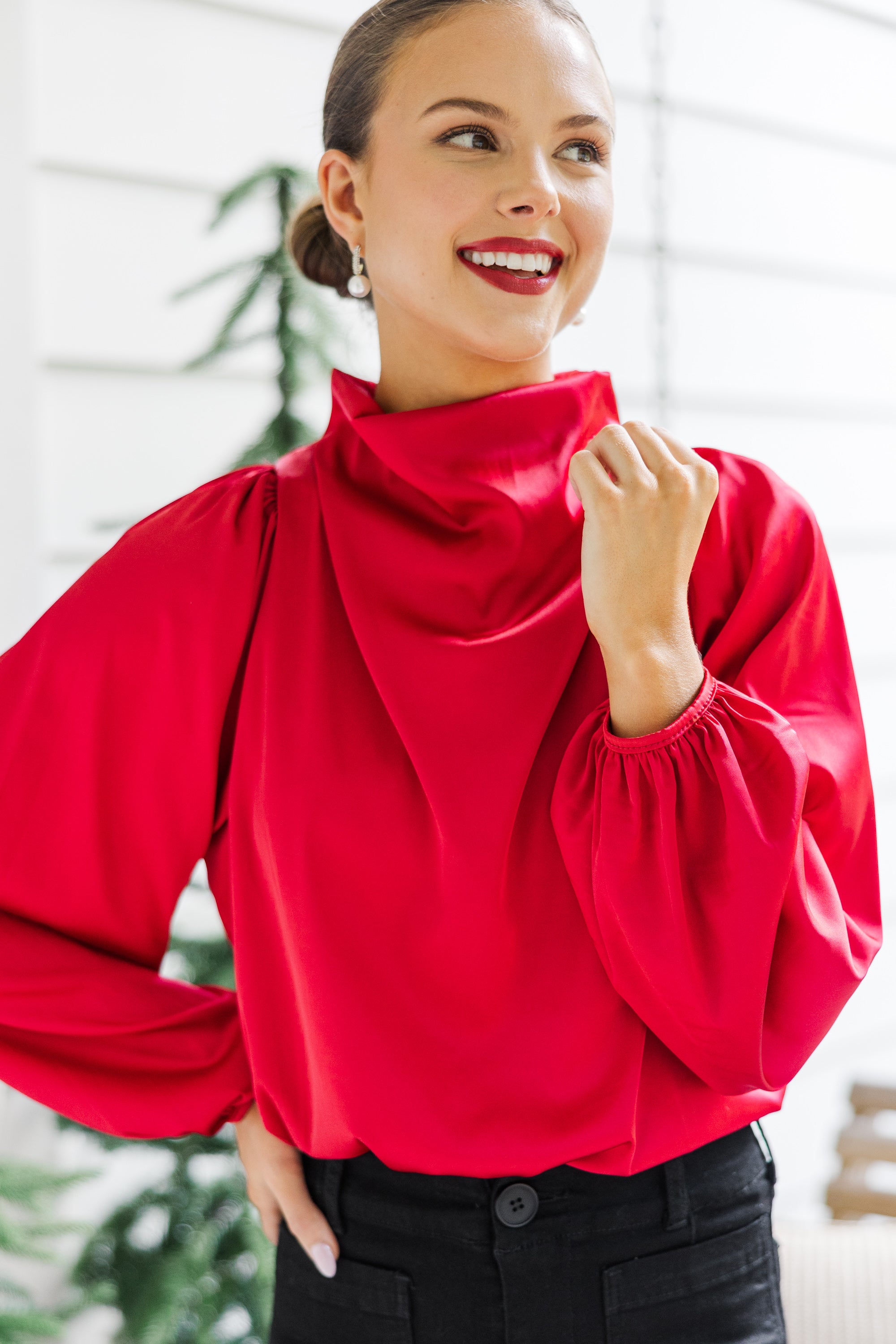 Red Satin Bliss Blouse - Embrace the Joy!