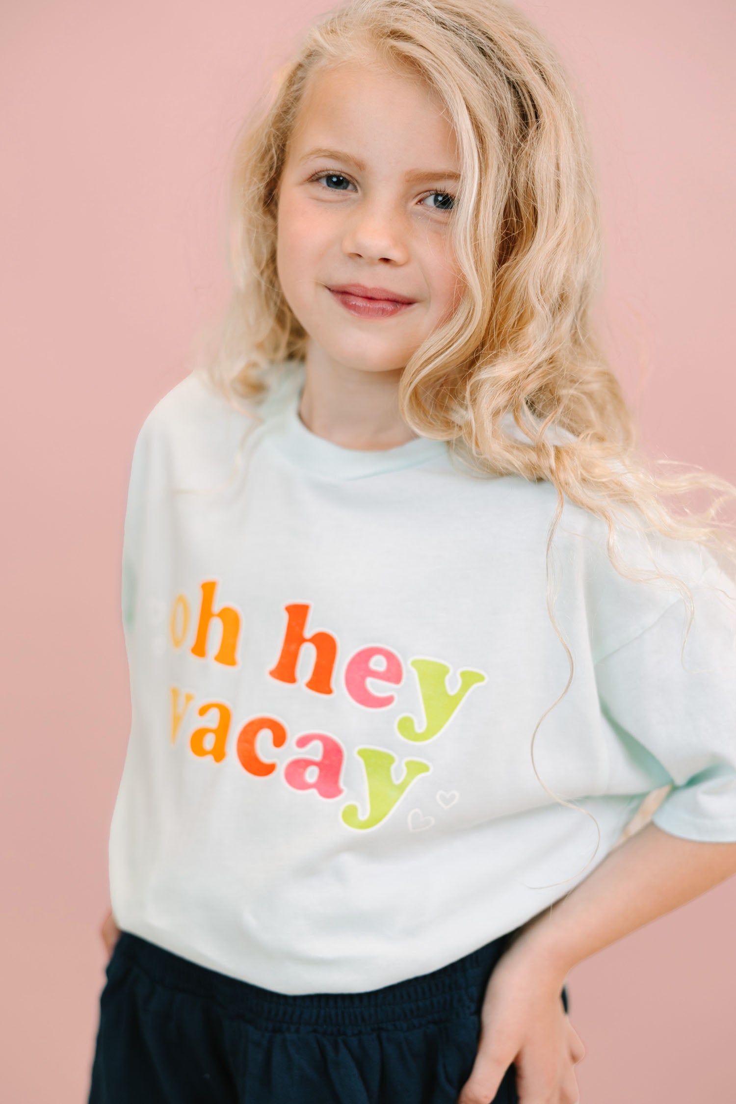 Girls' Oh Hey Vacay! Light Blue Oversized Graphic Tee - The Ultimate Summer Must-Have