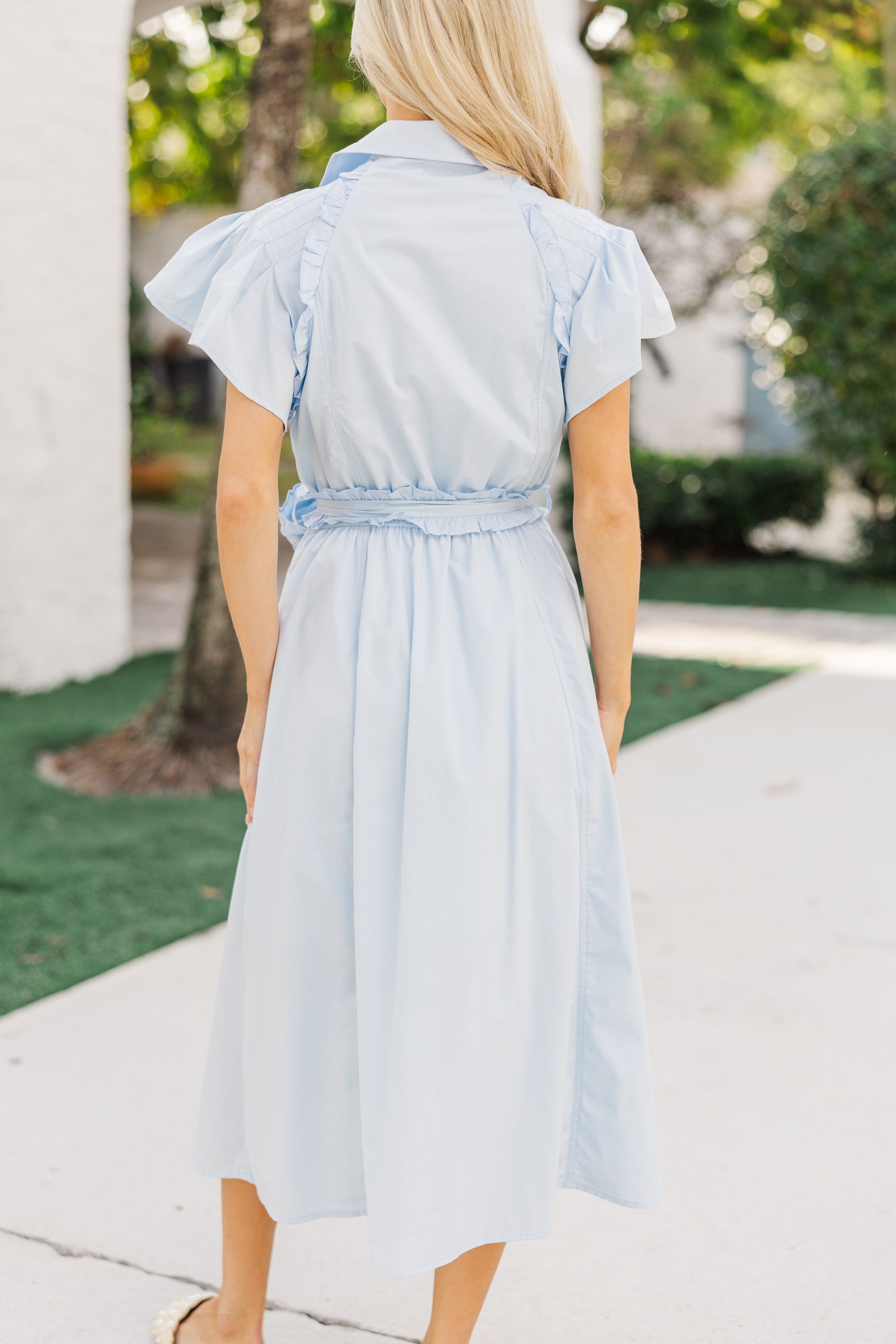 Enchanting All In A Dream Light Blue Ruffled Midi Dress