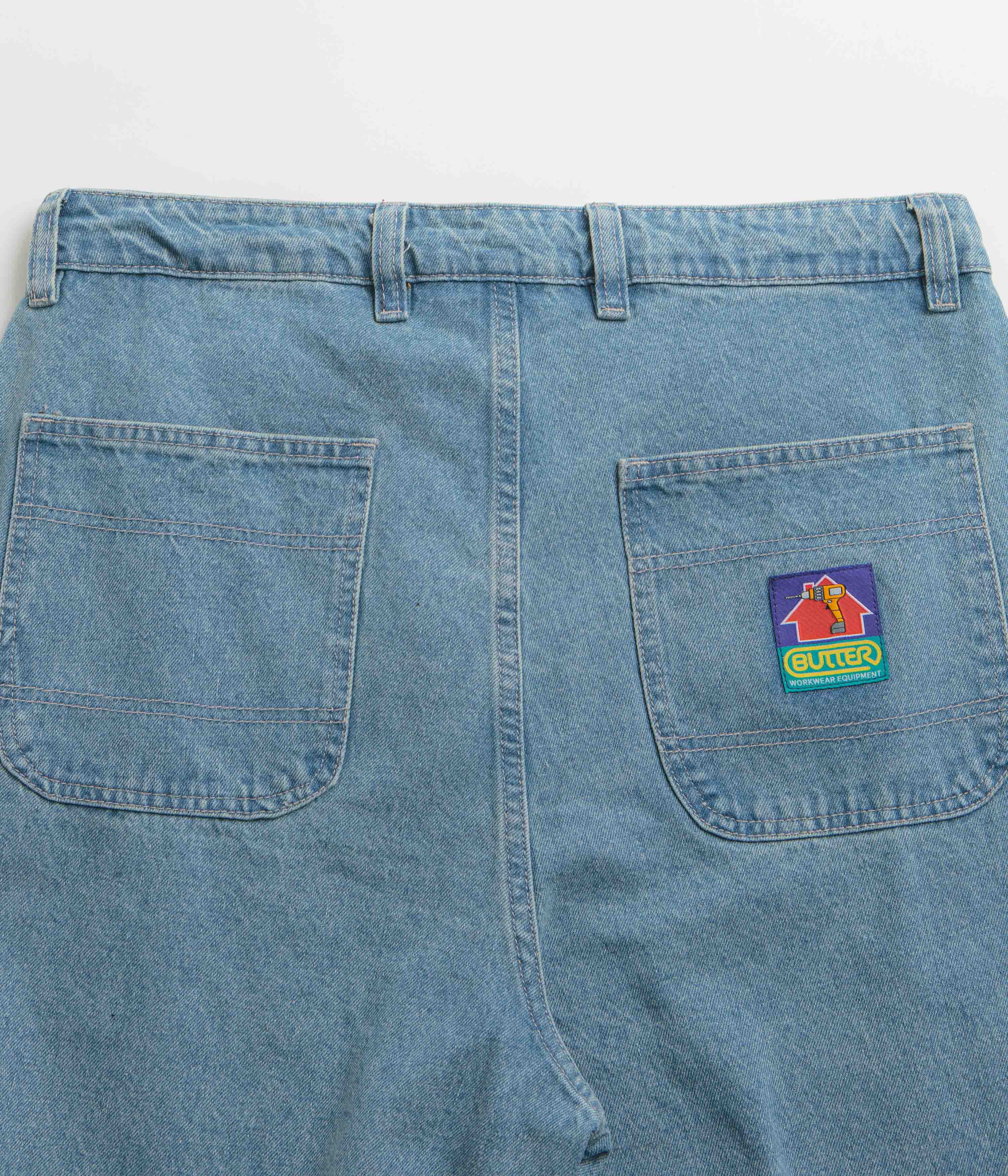 Butter Goods Distressed Washed Indigo Work Pants - Baggy Style