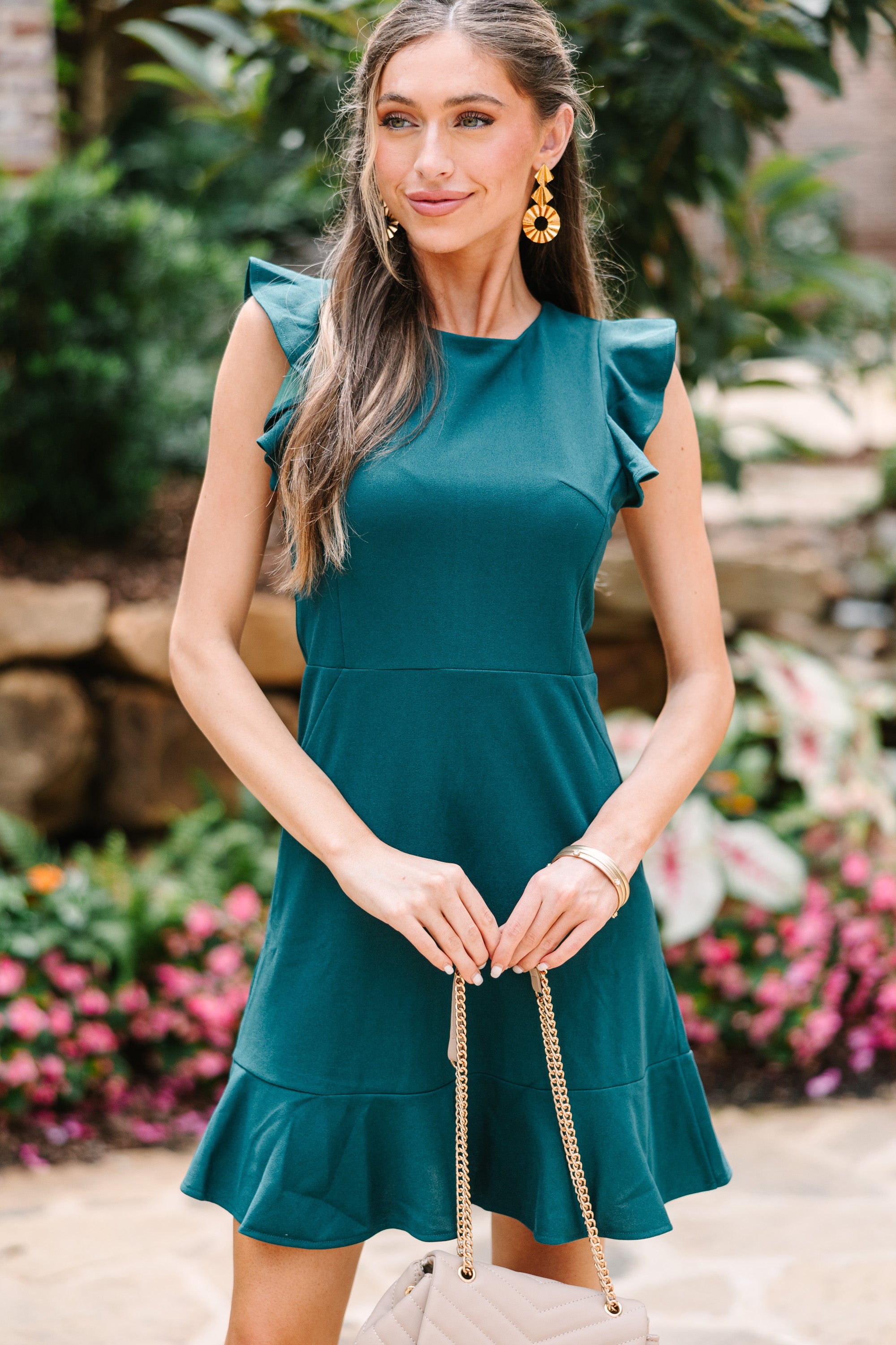 All My Life Stunning Emerald Green Ruffled Date & Wedding Dress