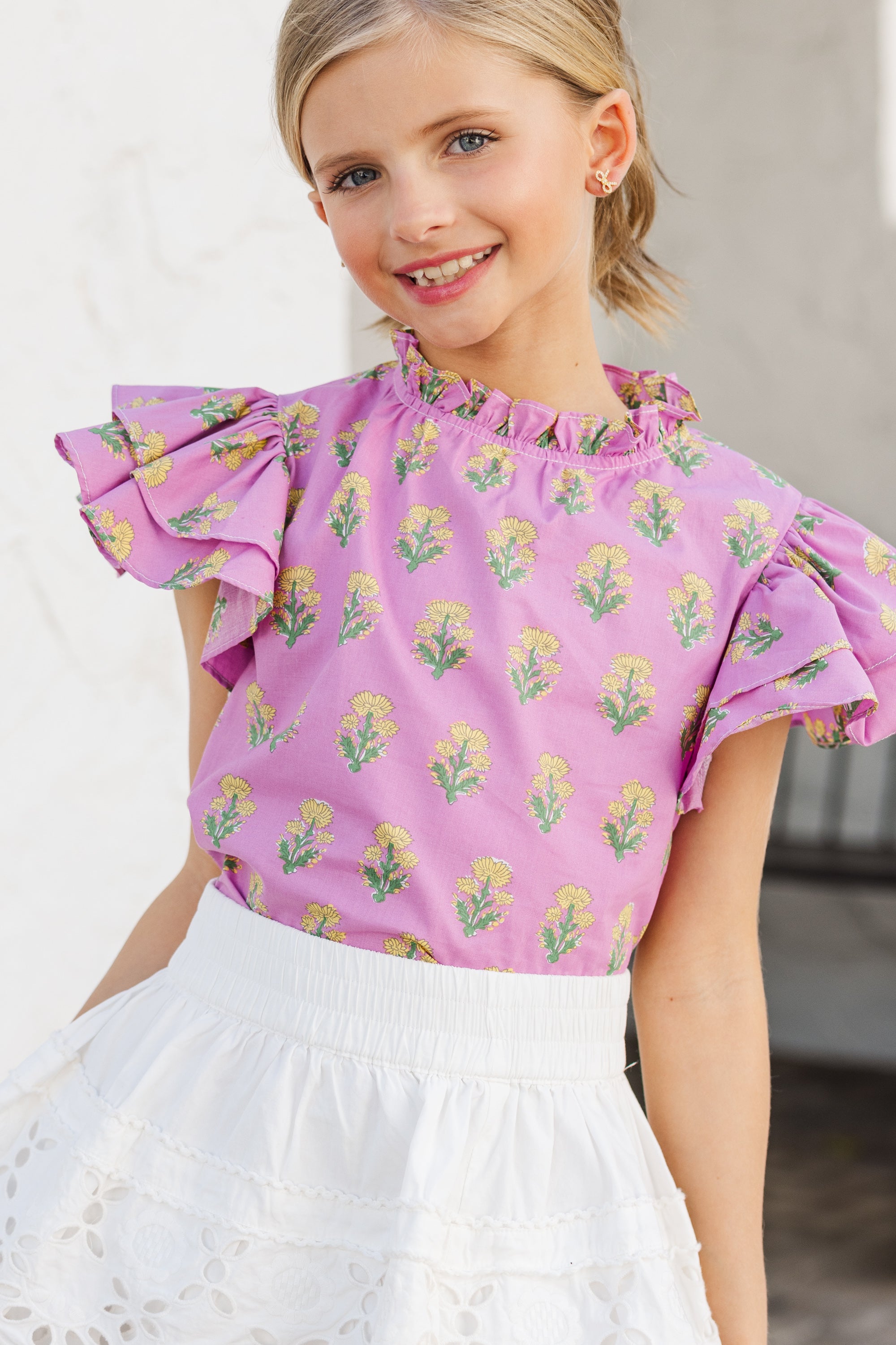 Adorable Girls' Pink Floral Medallion Blouse - Perfect for Spring!