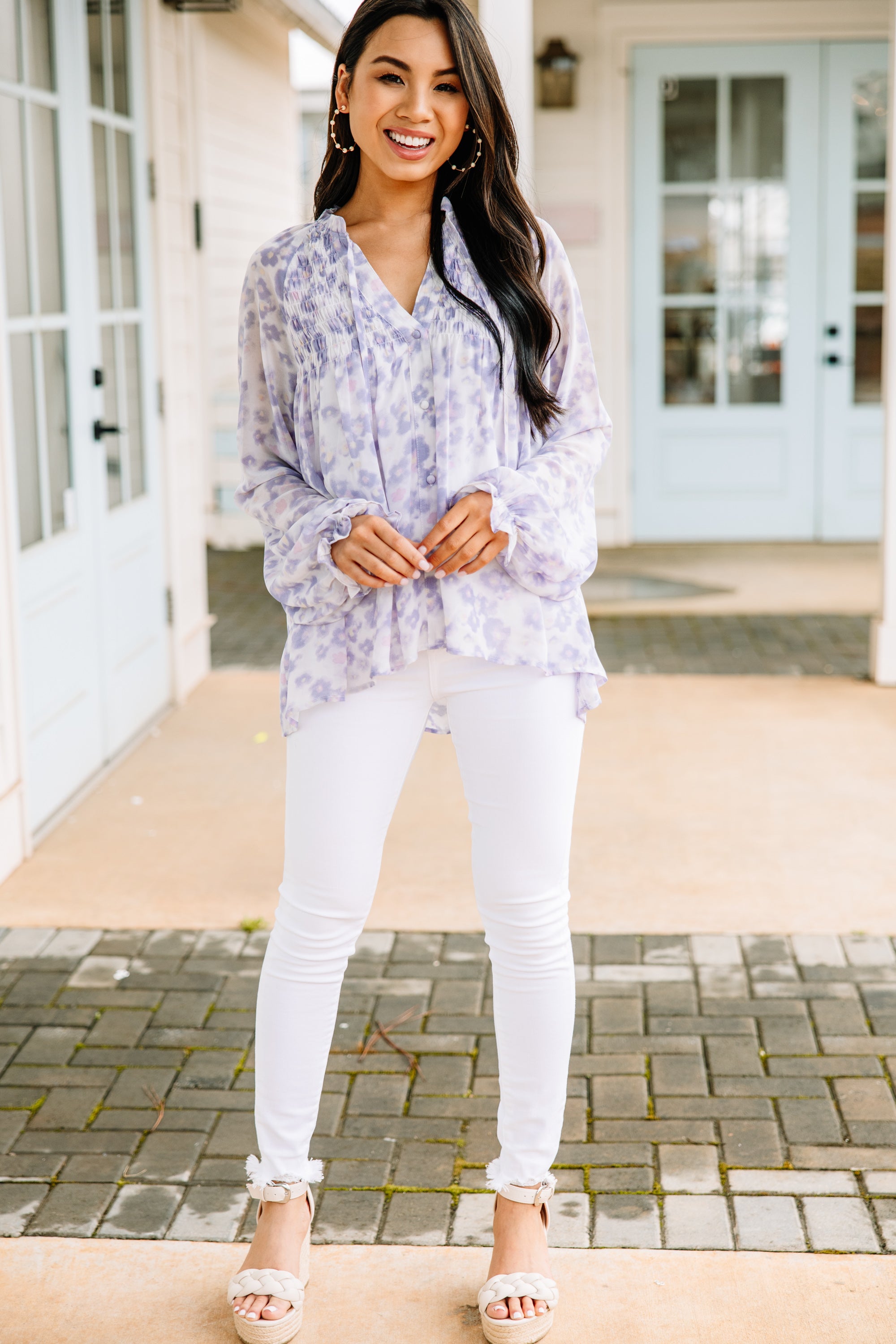 Enchanting All My Life Purple Orchid Floral Blouse