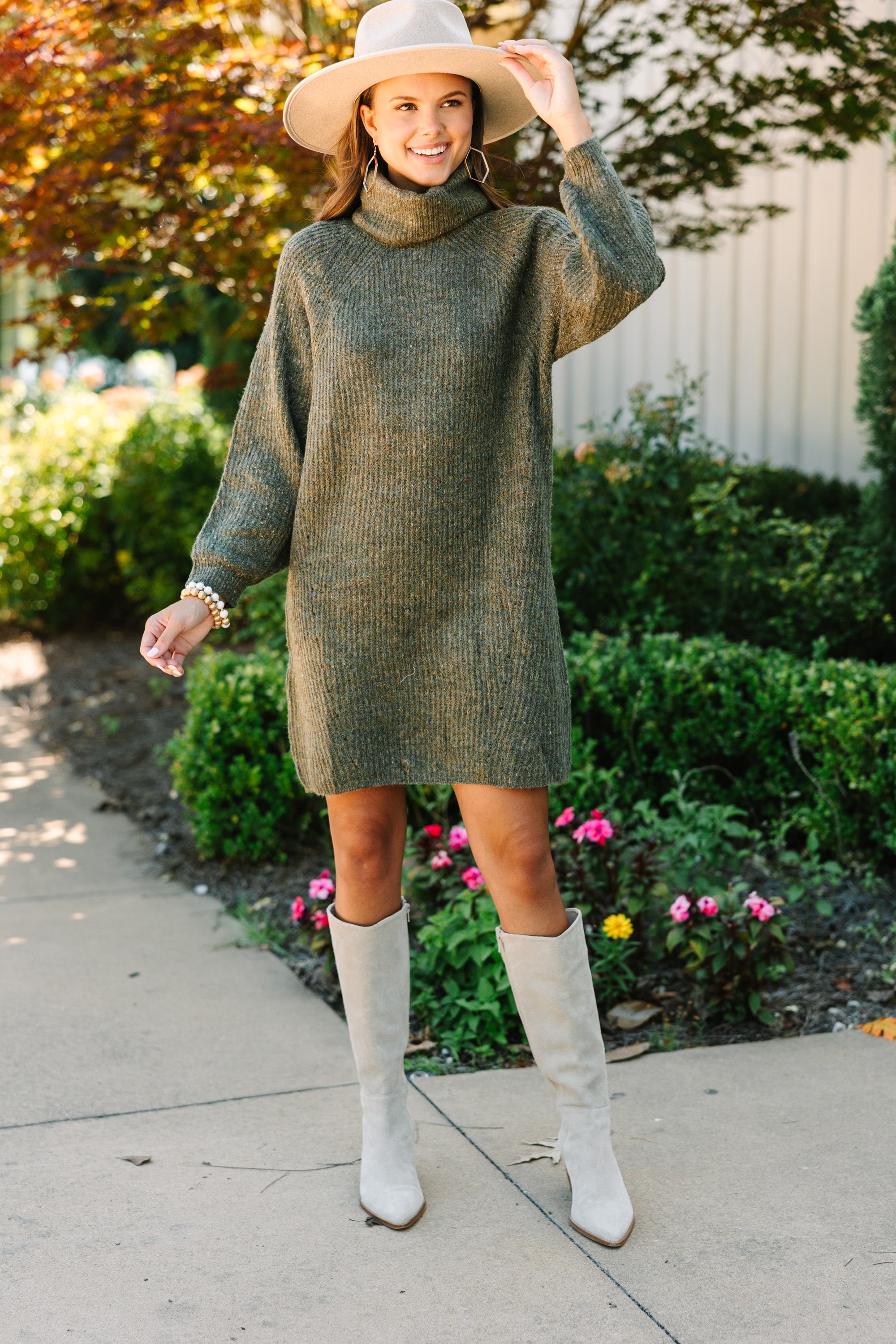 Olive Green Feeling It Sweater Dress