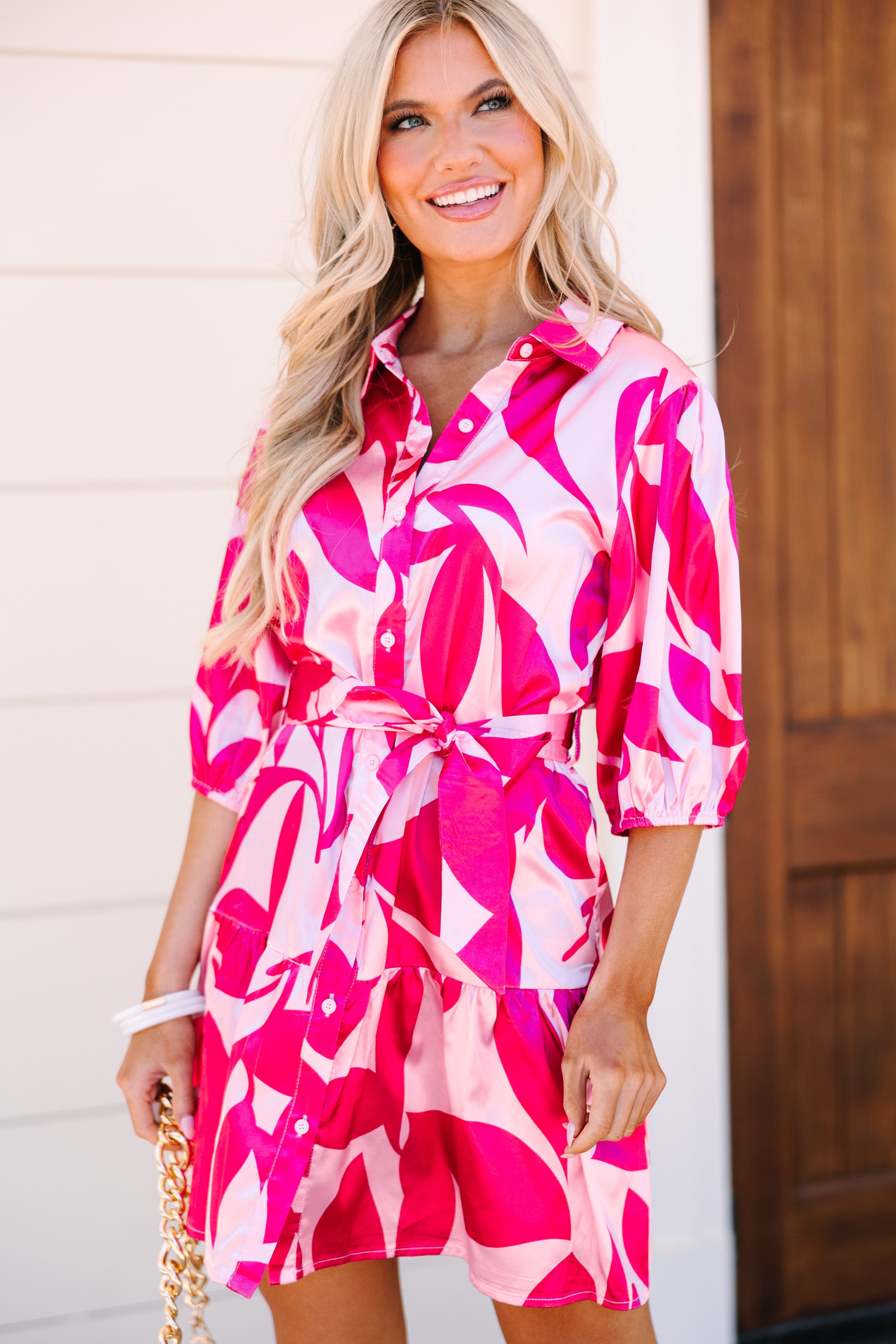 Gorgeous Fuchsia Pink Satin Dress - Be Ready to Shine!