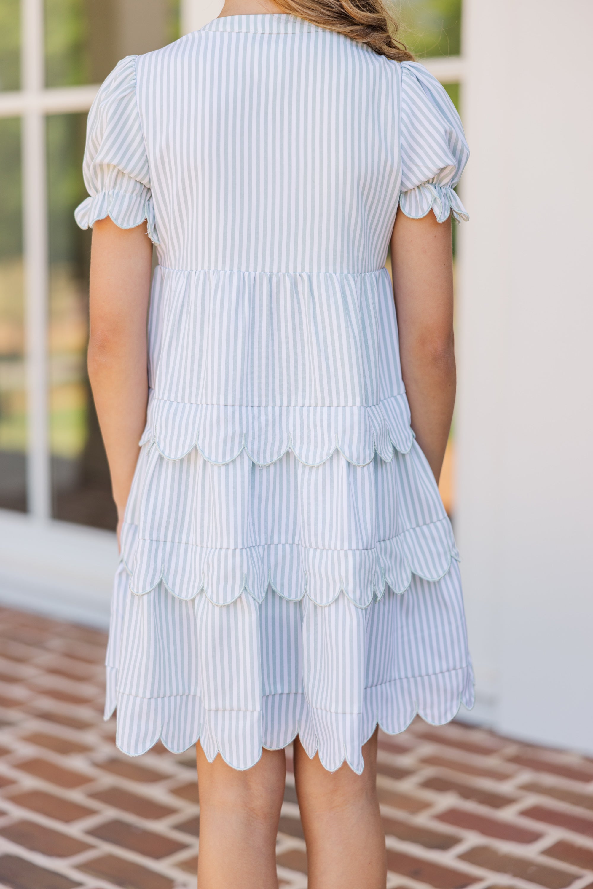 Girls' Irresistible Olive Green Striped Dress