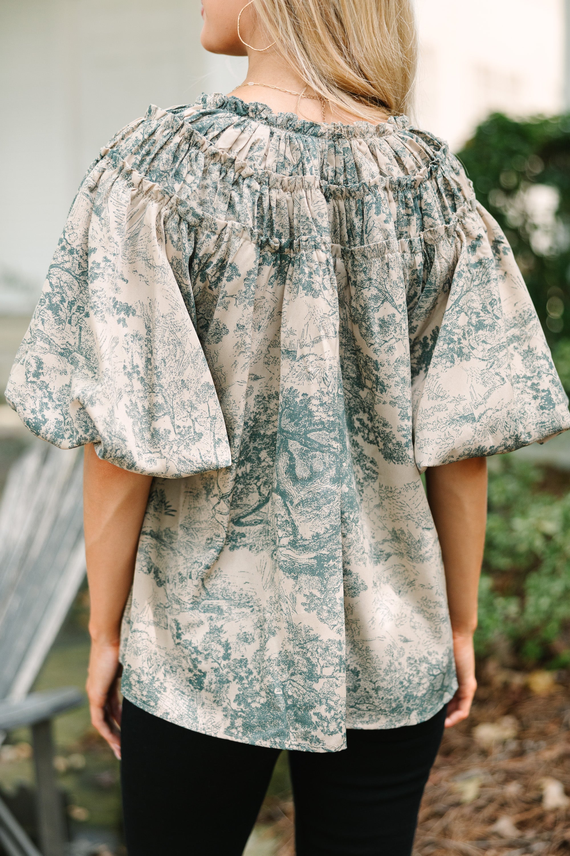 Be Yourself! Forest Green Toile Chic Blouse