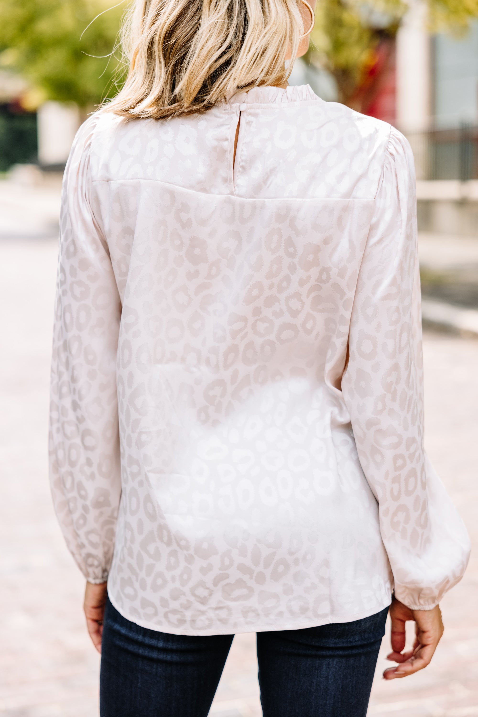 Gorgeous Happy Here Cream White Satin Leopard Print Blouse