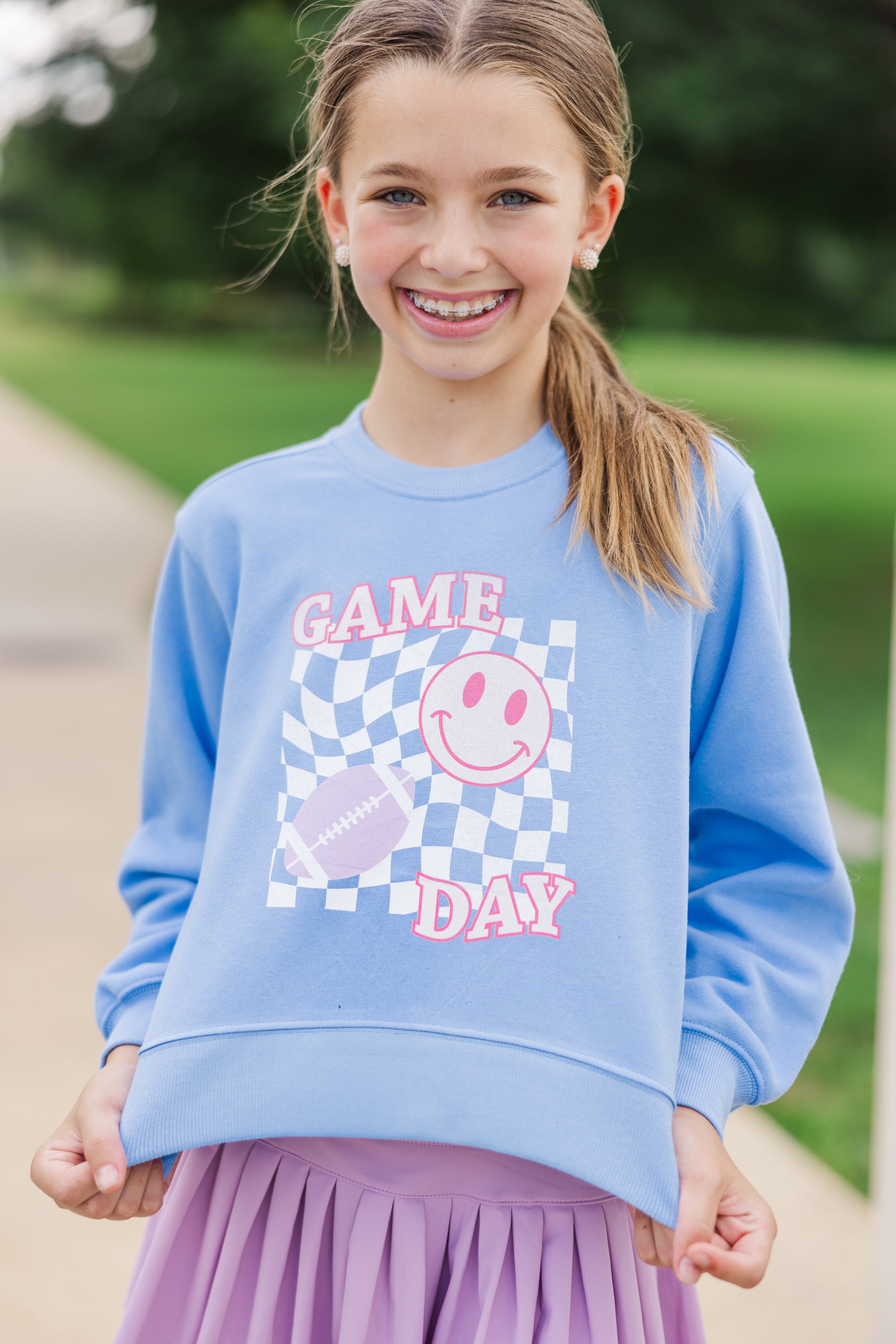 Girls' Blue Graphic Game Day Sweatshirt - Unleash Her Style!