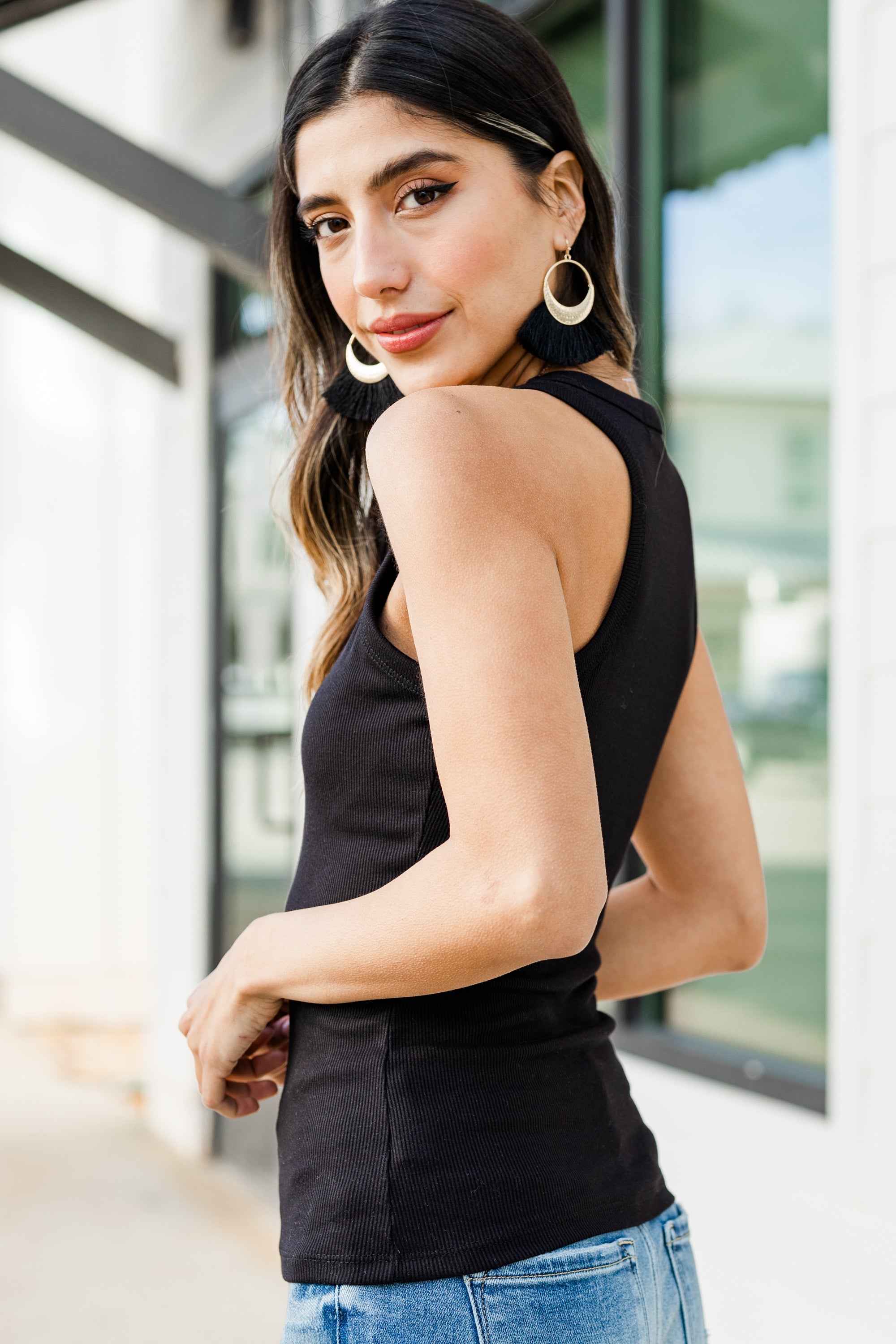Irresistible Black Ribbed Tank: Hang On Every Word!