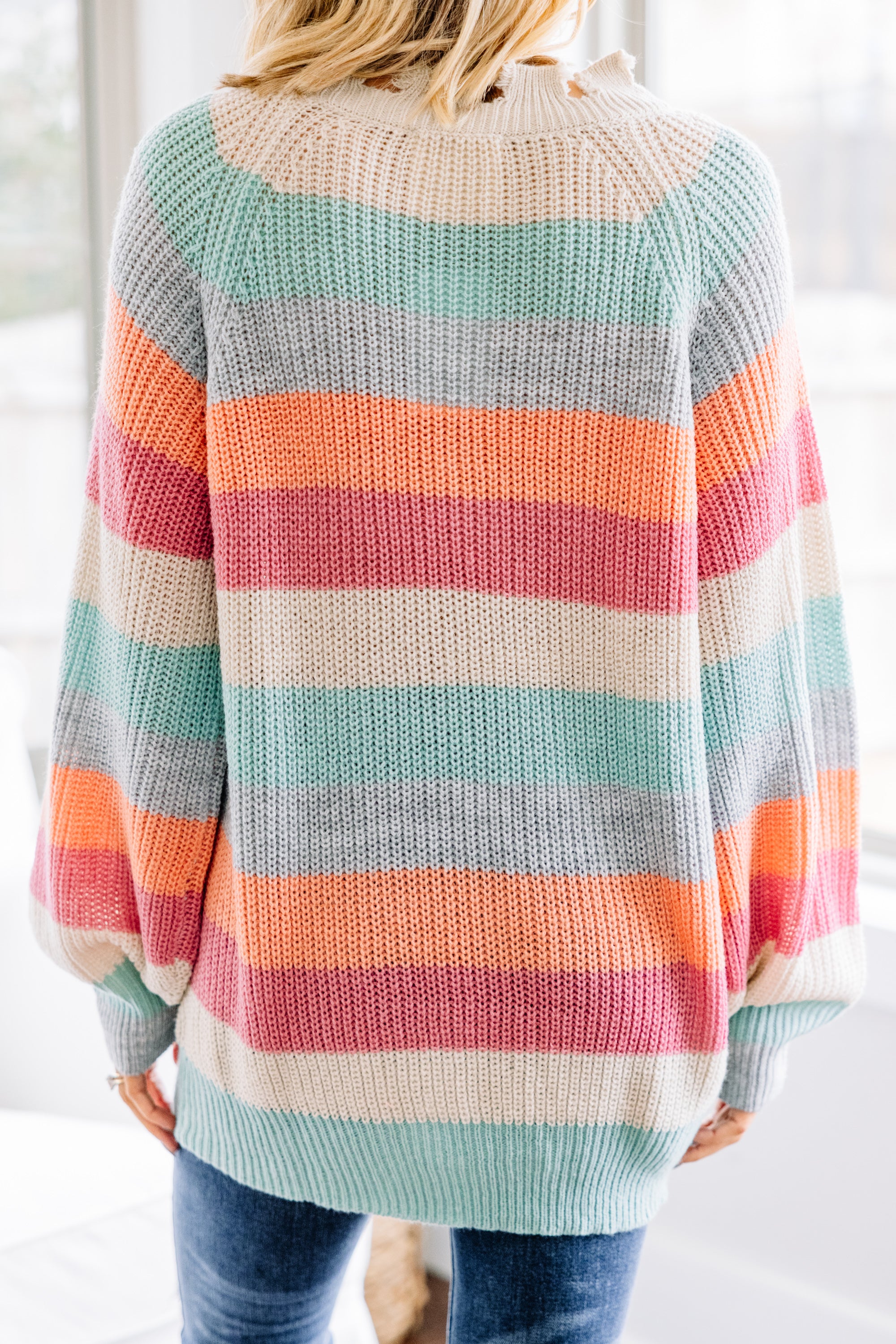 Joyful Mauve Pink Striped Spring Sweater