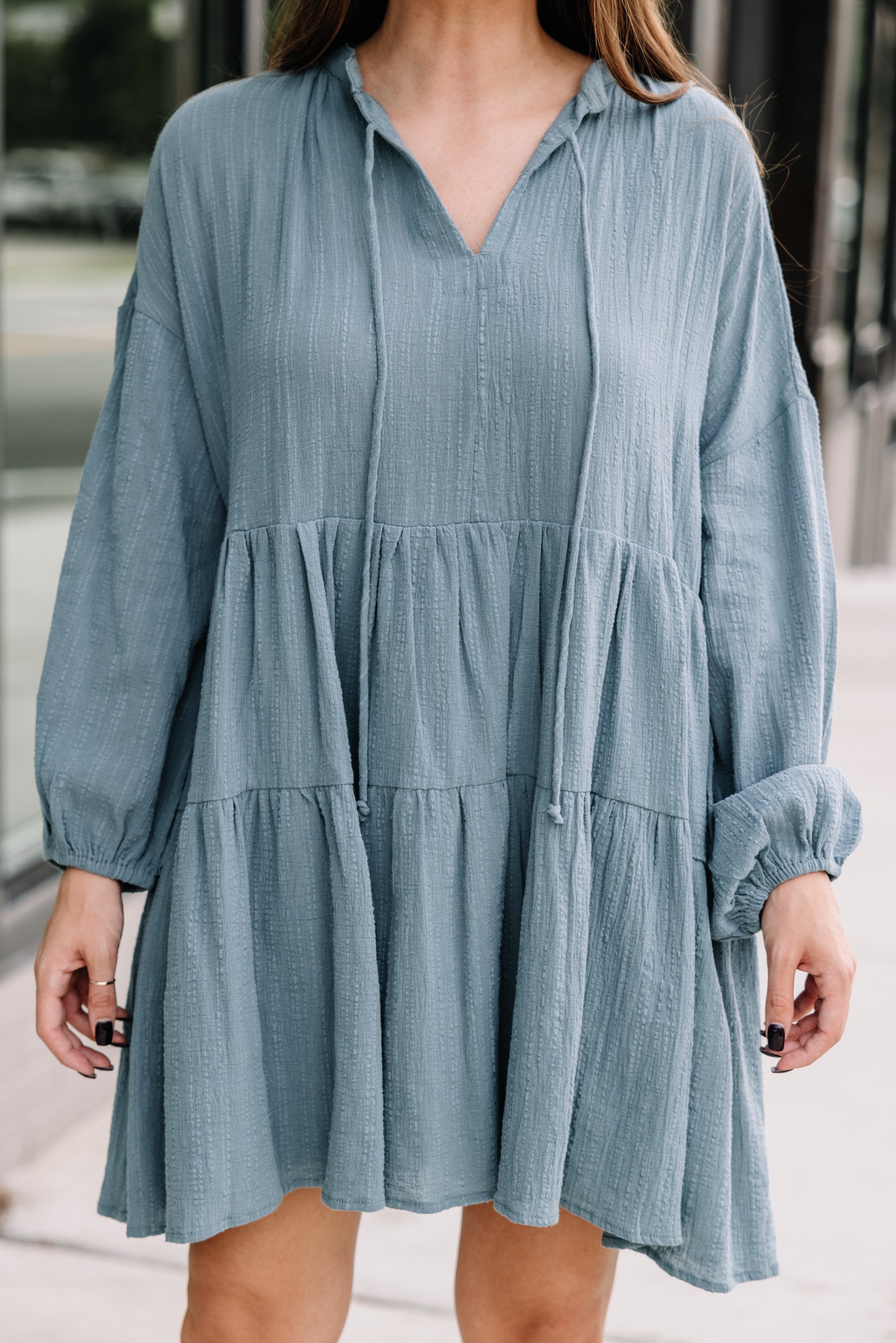 Be There Slate Blue Adorable Babydoll Dress