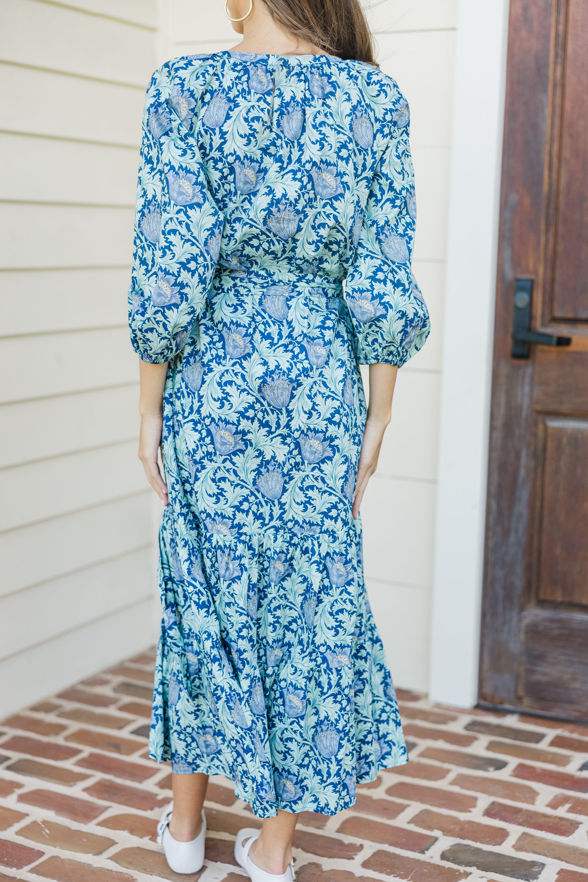 Stunning Navy Blue Floral Midi Dress with Good Intentions