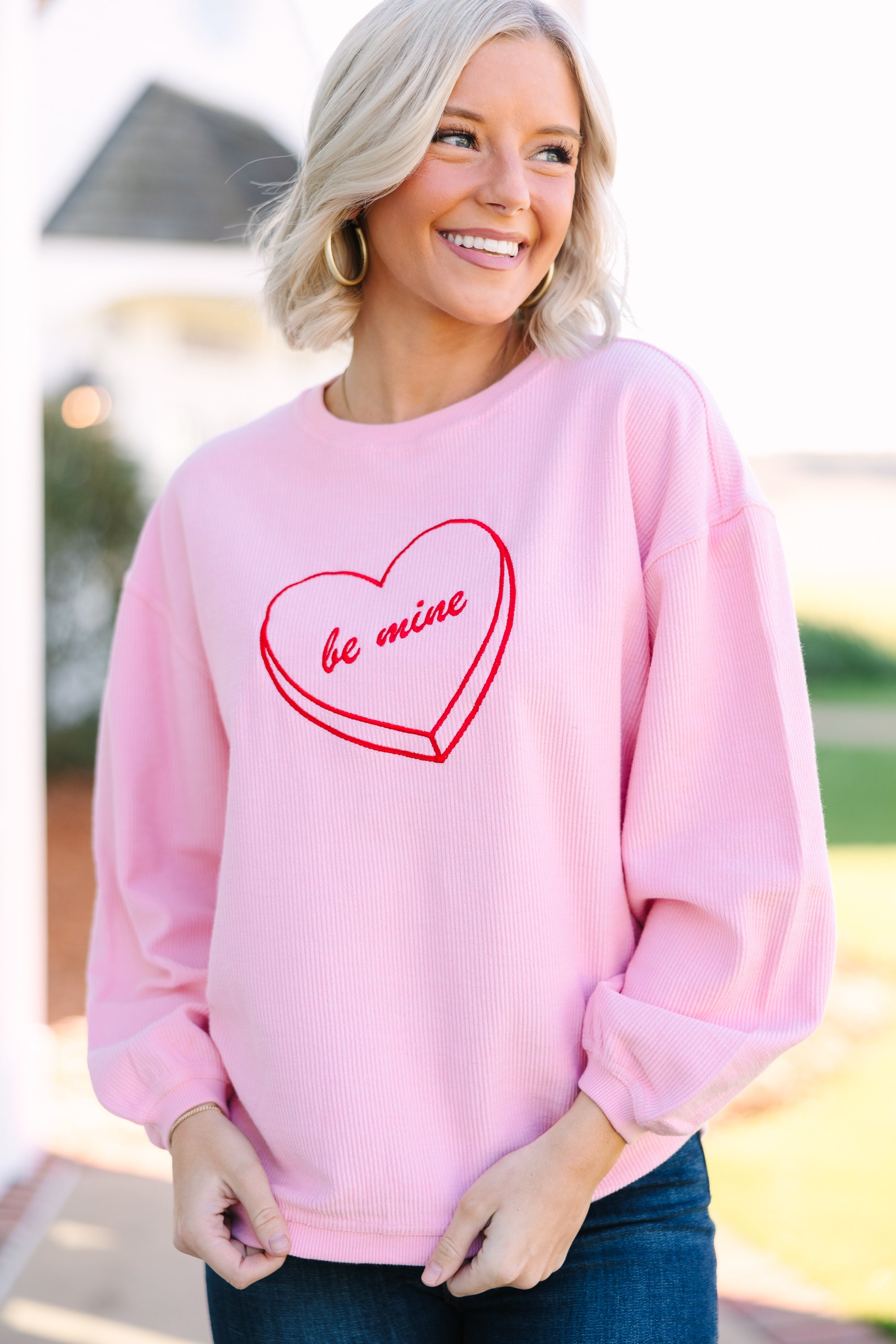 Adorable Be Mine Blush Pink Embroidered Sweatshirt - Grab Yours Now!
