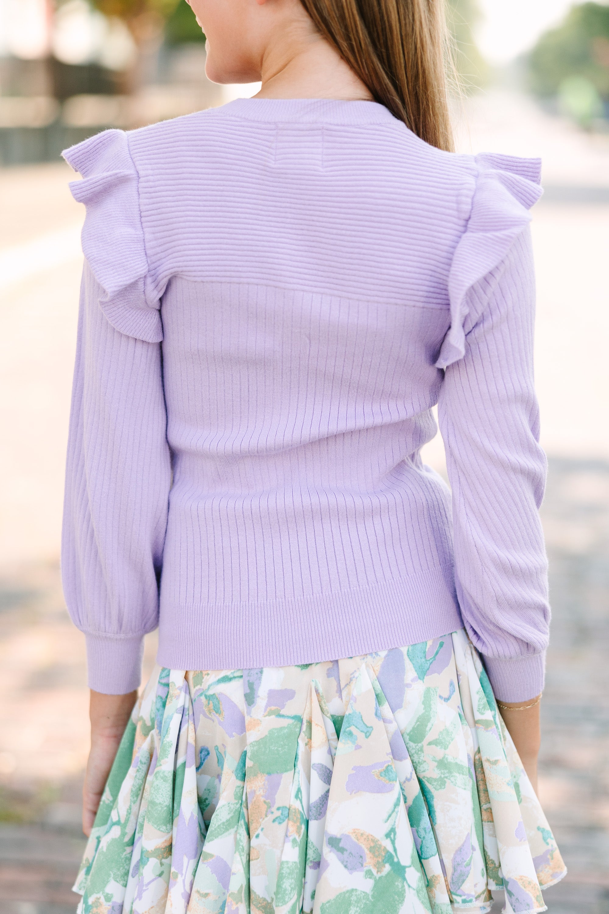 Girls' Lavender Purple Ruffled Reach - Out Sweater