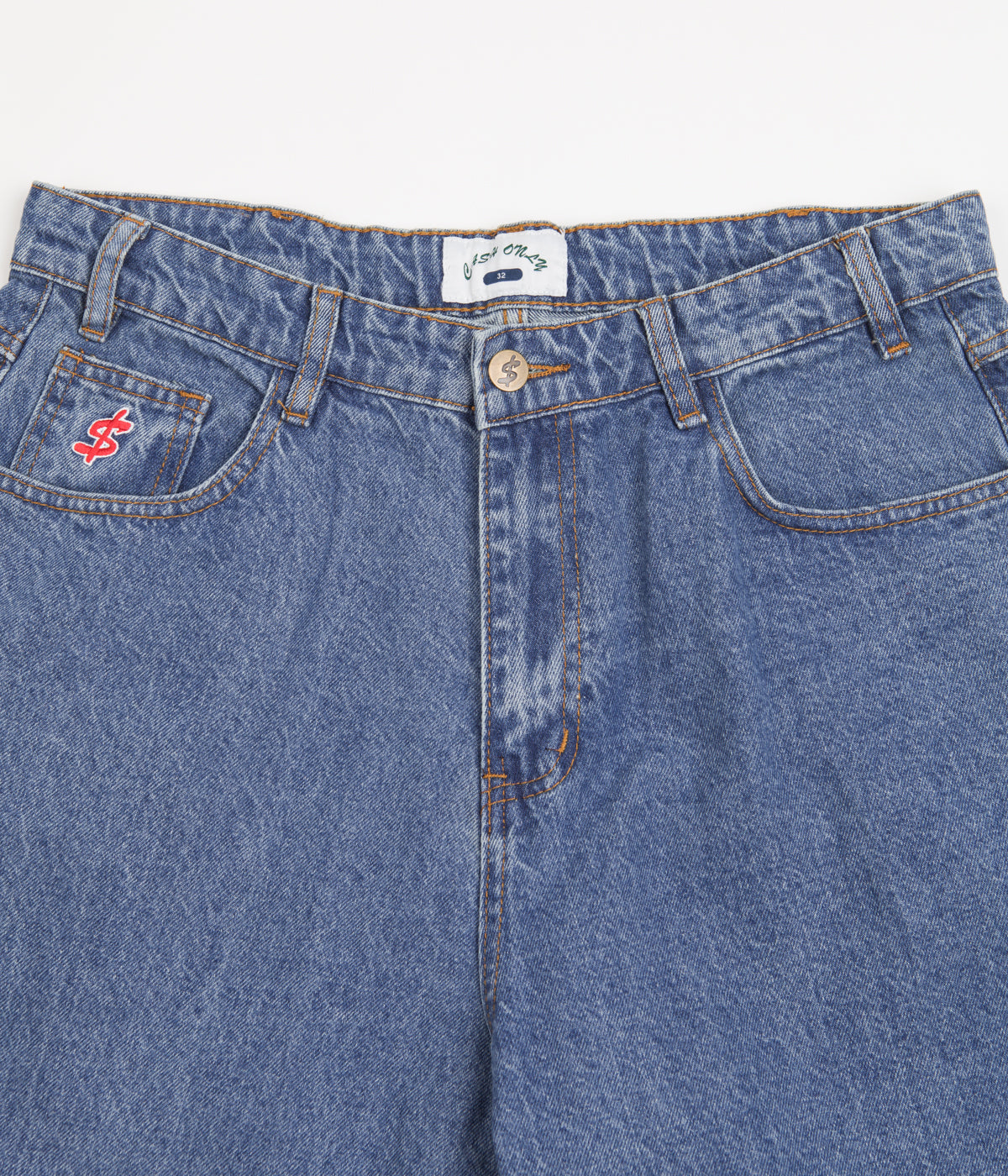 Cash Only Washed Indigo & Gold Baggy Jeans - Must-Have for Skate Lovers!