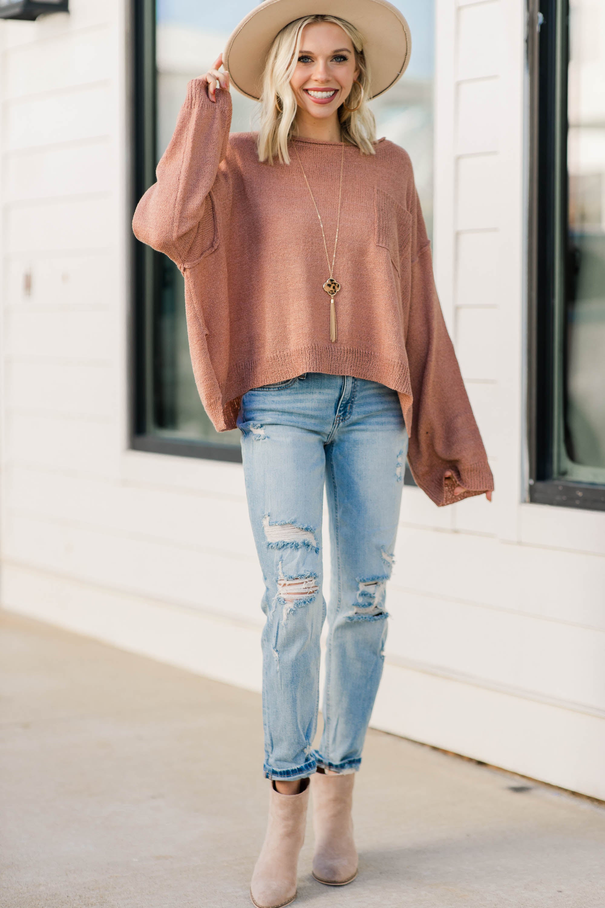Irresistible Caramel Brown Bell Sleeve Sweater - Face the Fashion Truth!