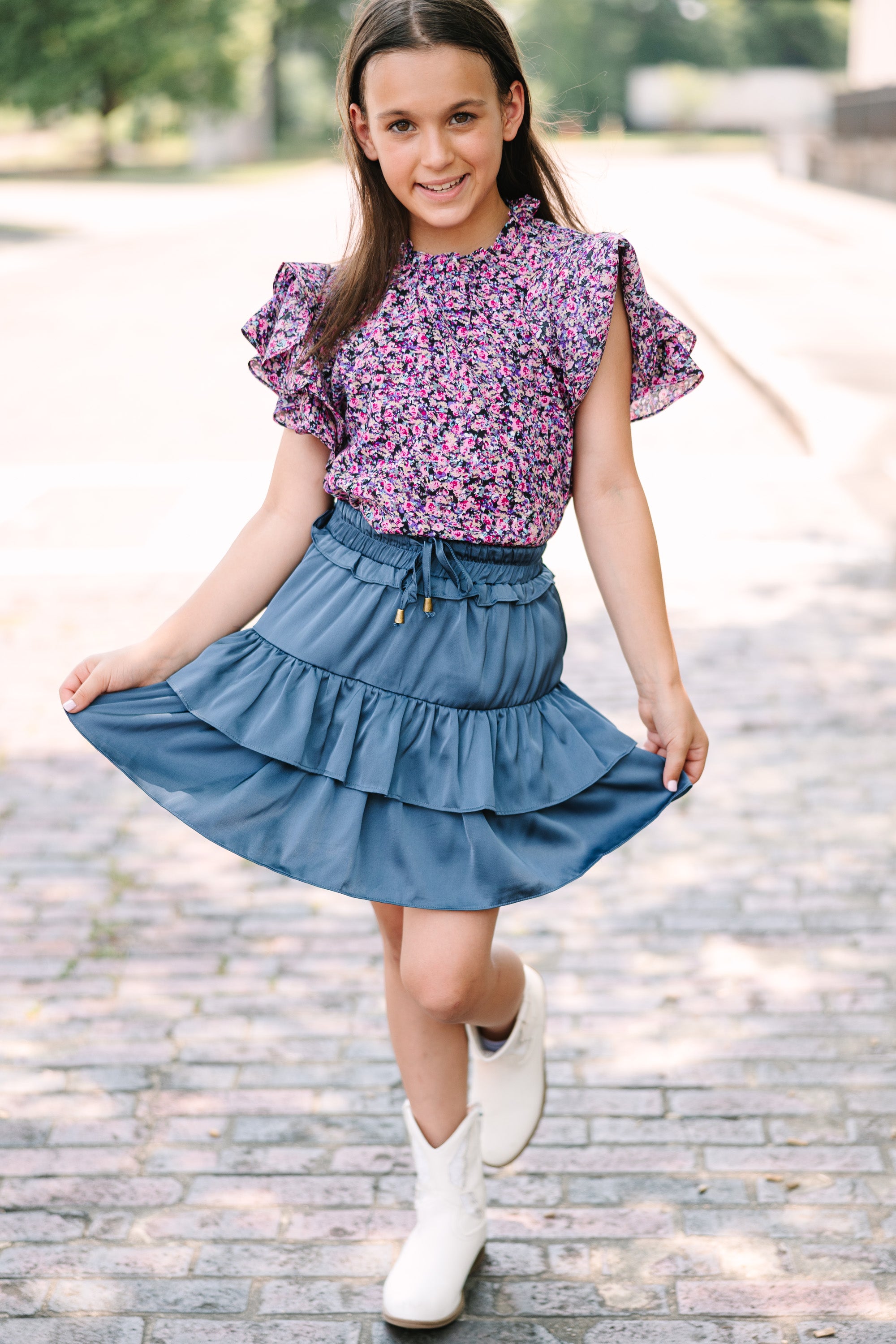 Enchanting Purple Ditsy Floral Blouse for Girls