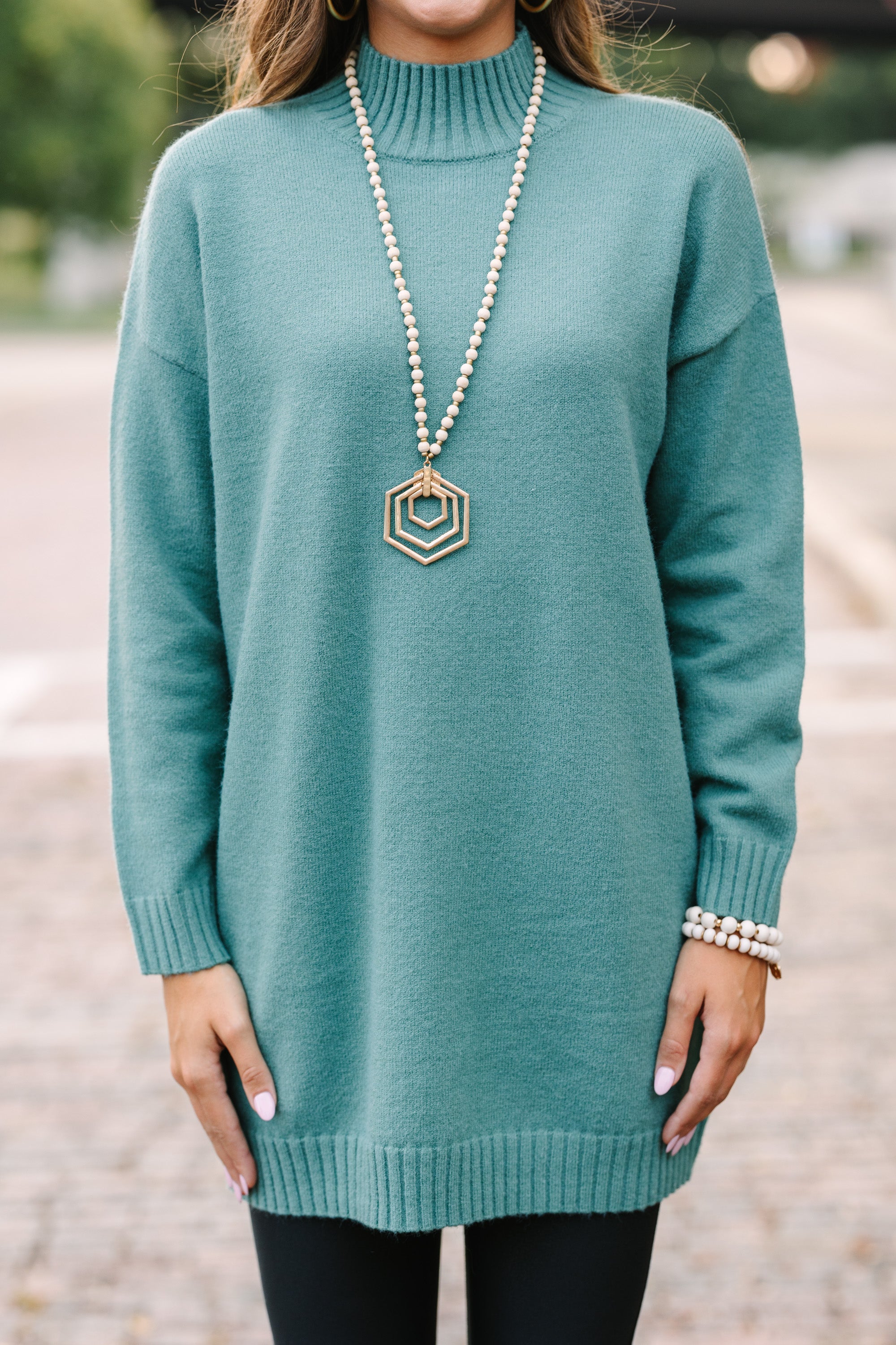 Gorgeous Dusty Teal Green Tunic Sweater - A Must-Have!