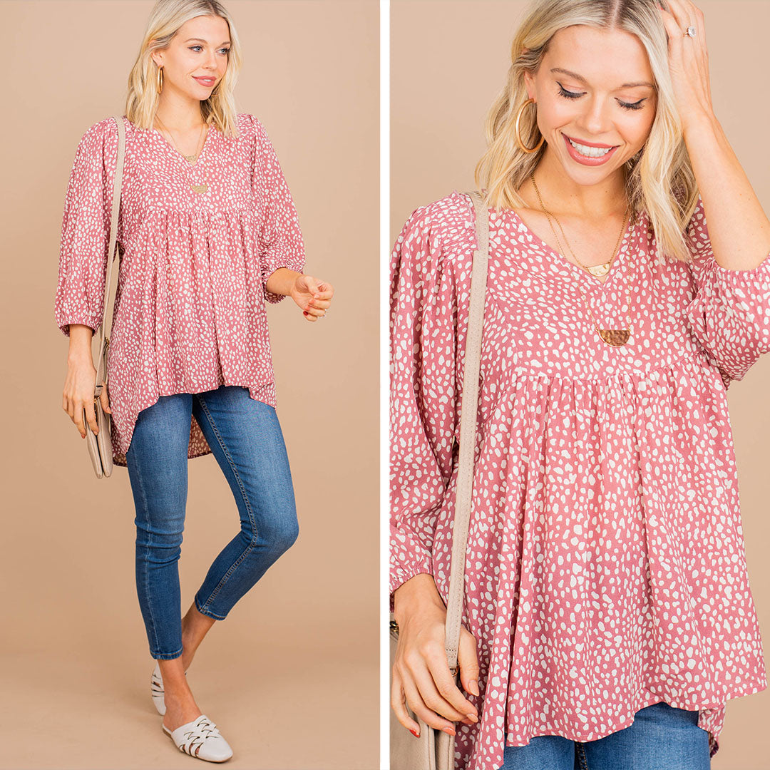 Wildly Chic Mauve Pink Spotted Tunic