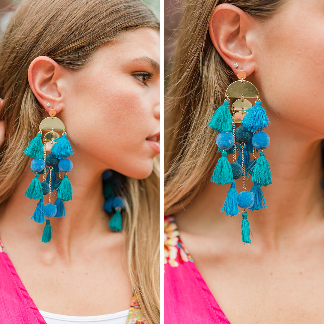 Gorgeous Turquoise Blue Tassel Statement Earrings for Summer