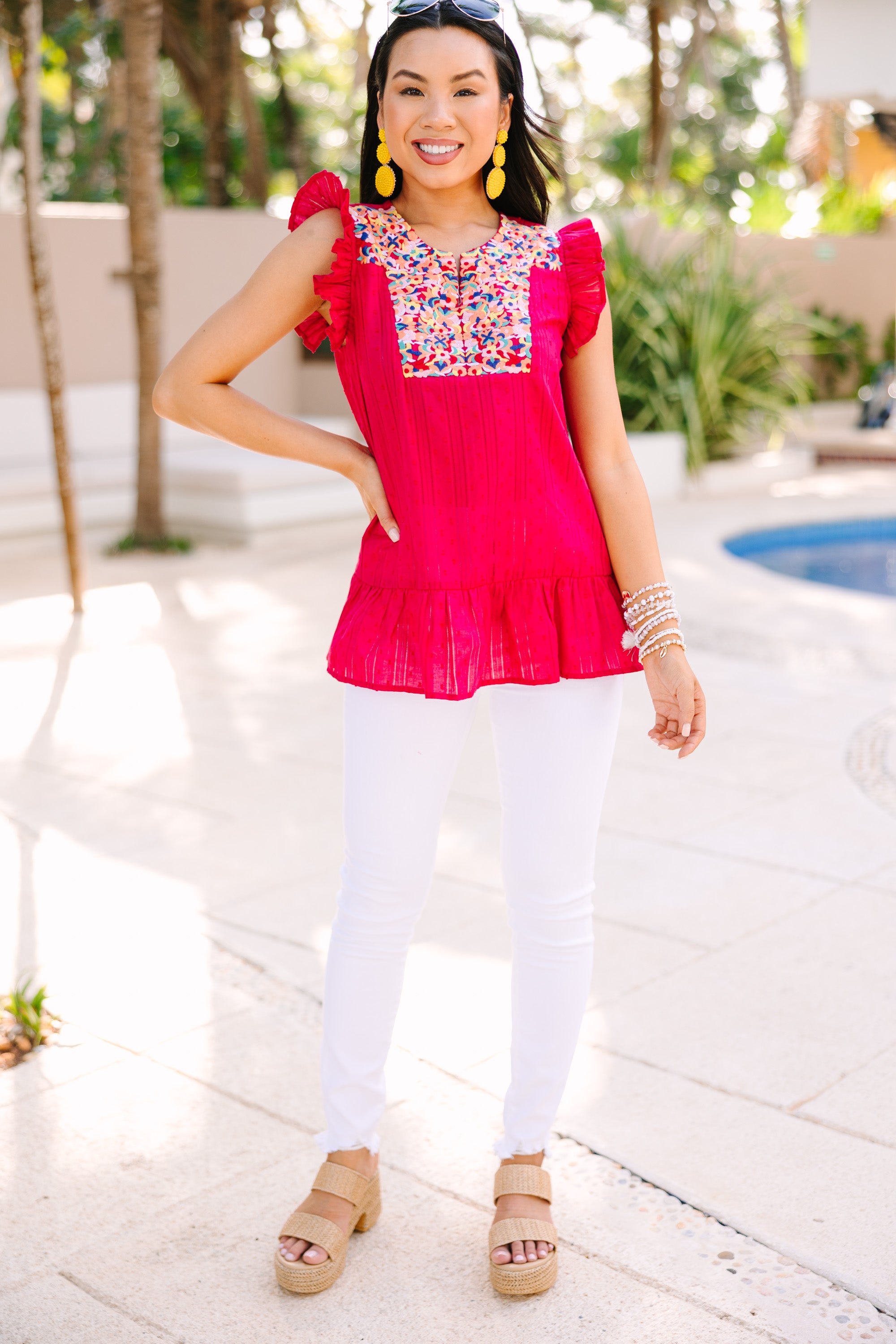 Stunning Fuchsia Pink Embroidered Blouse - Stand Out in Style!