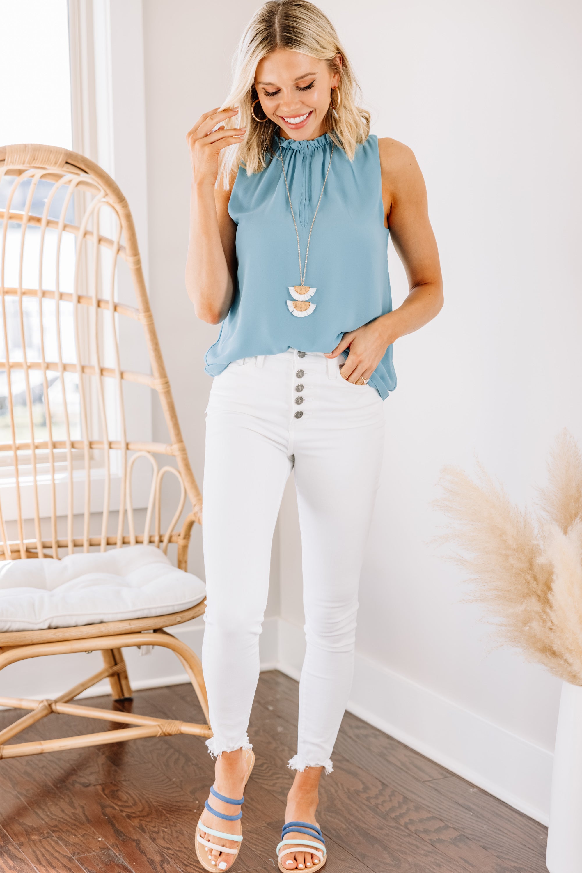 Be The One Sky Blue Elegant Ruffled Tank - A Must - Have Fashion Piece