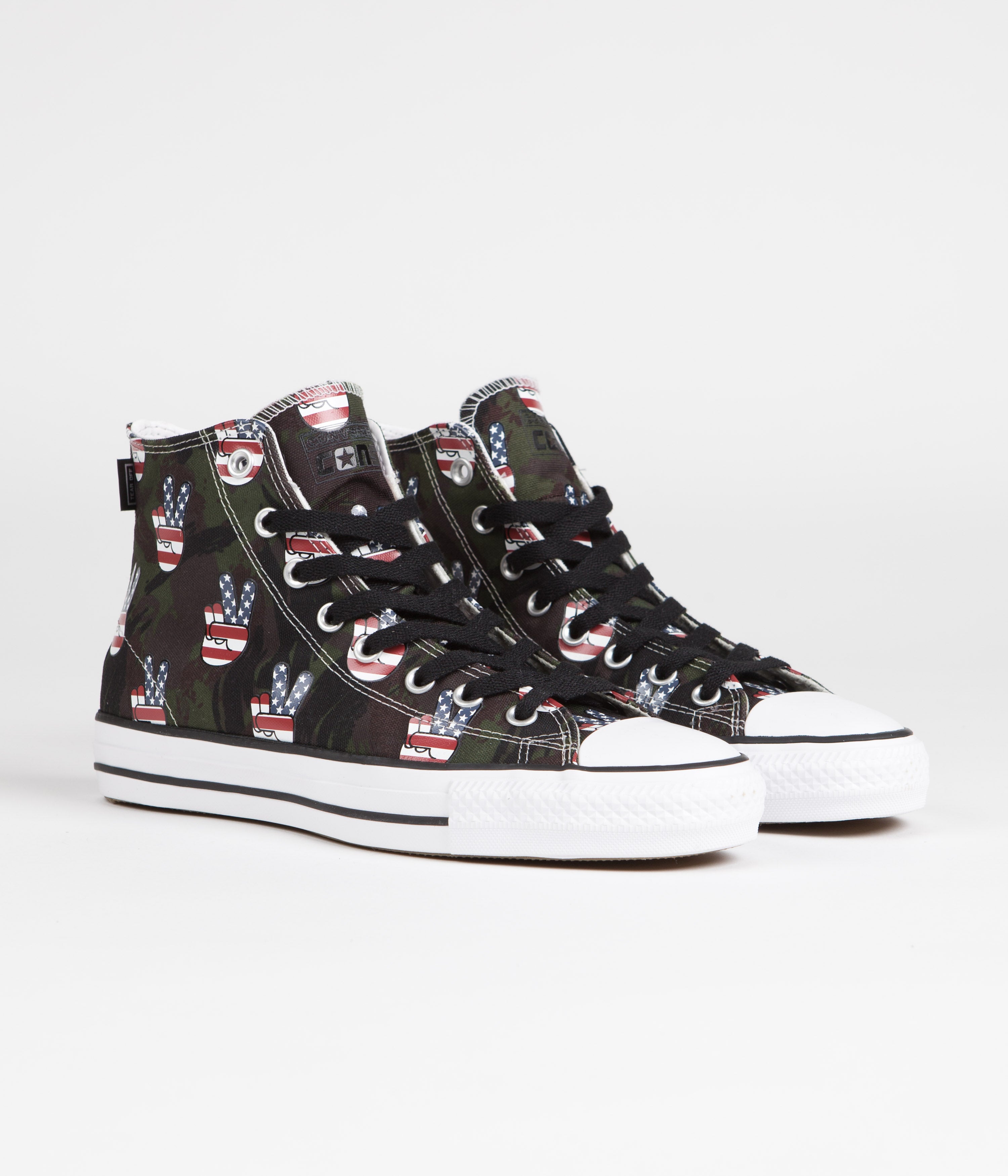 Converse CTAS Pro Hi Camo Peace Shoes - Bold Colors! Piquant Green, Insignia Blue, Varsity Red
