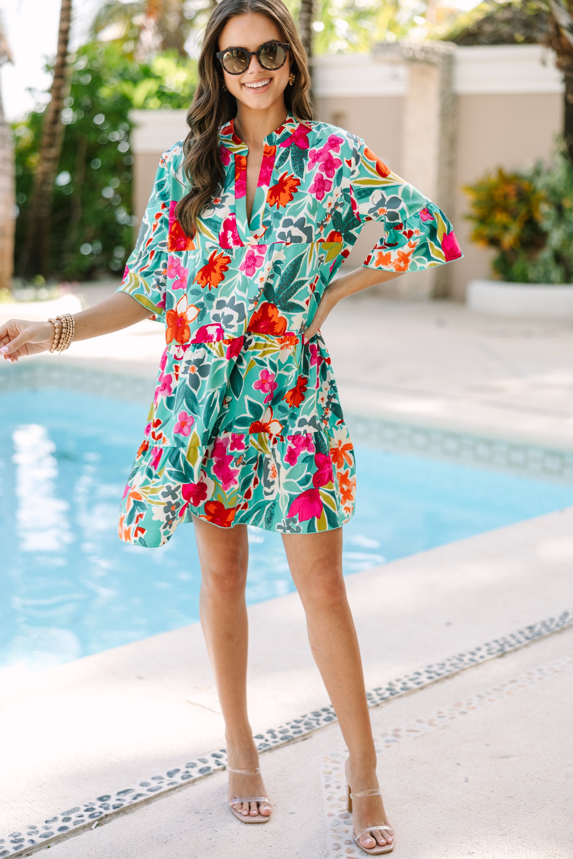 Enchanting Love - Jade Green Floral Dress