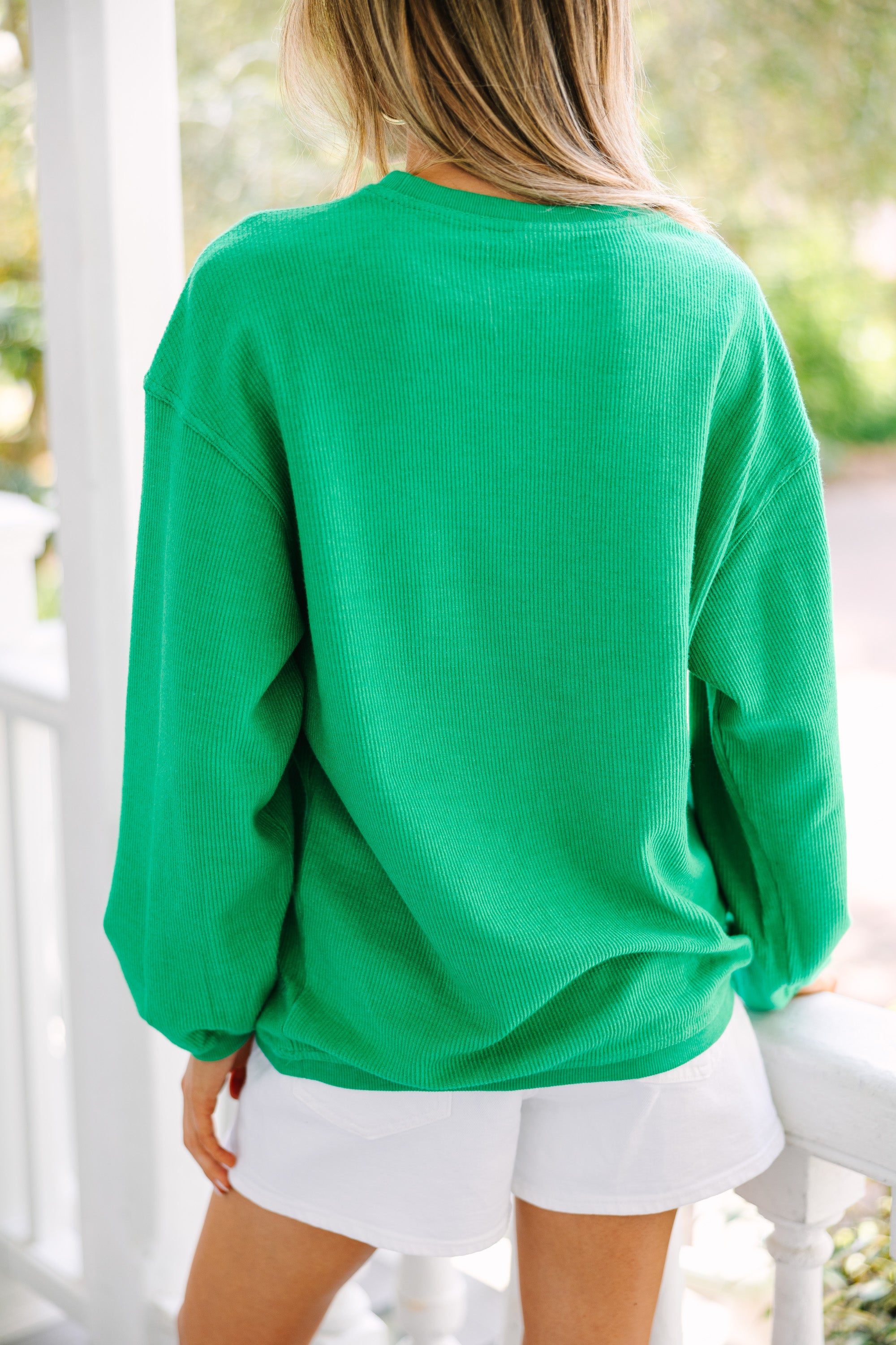 Illuminate with Style: Be The Light Green Embroidered Corded Sweatshirt