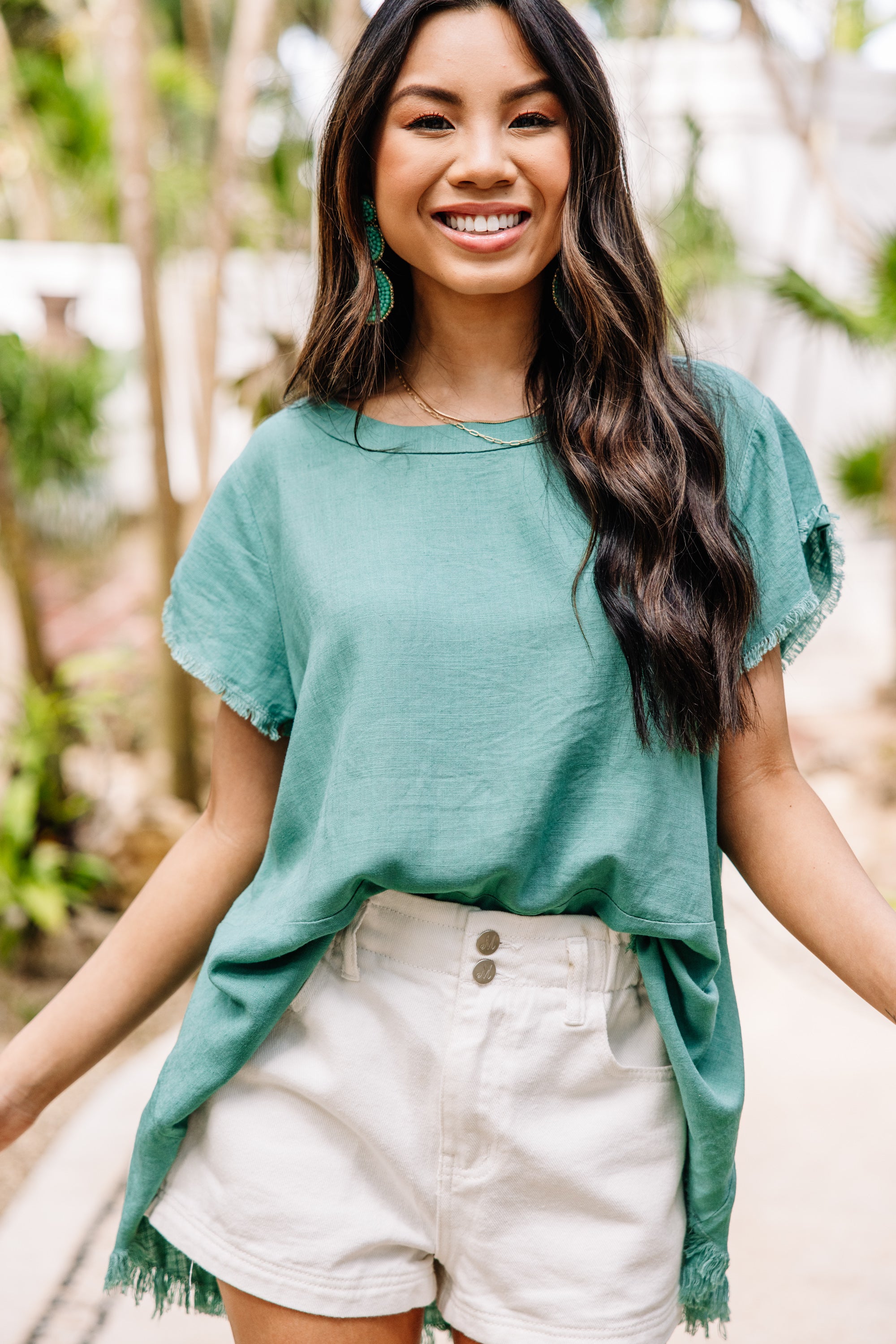 Enchanting Jade Green Linen Top for Great Adventures