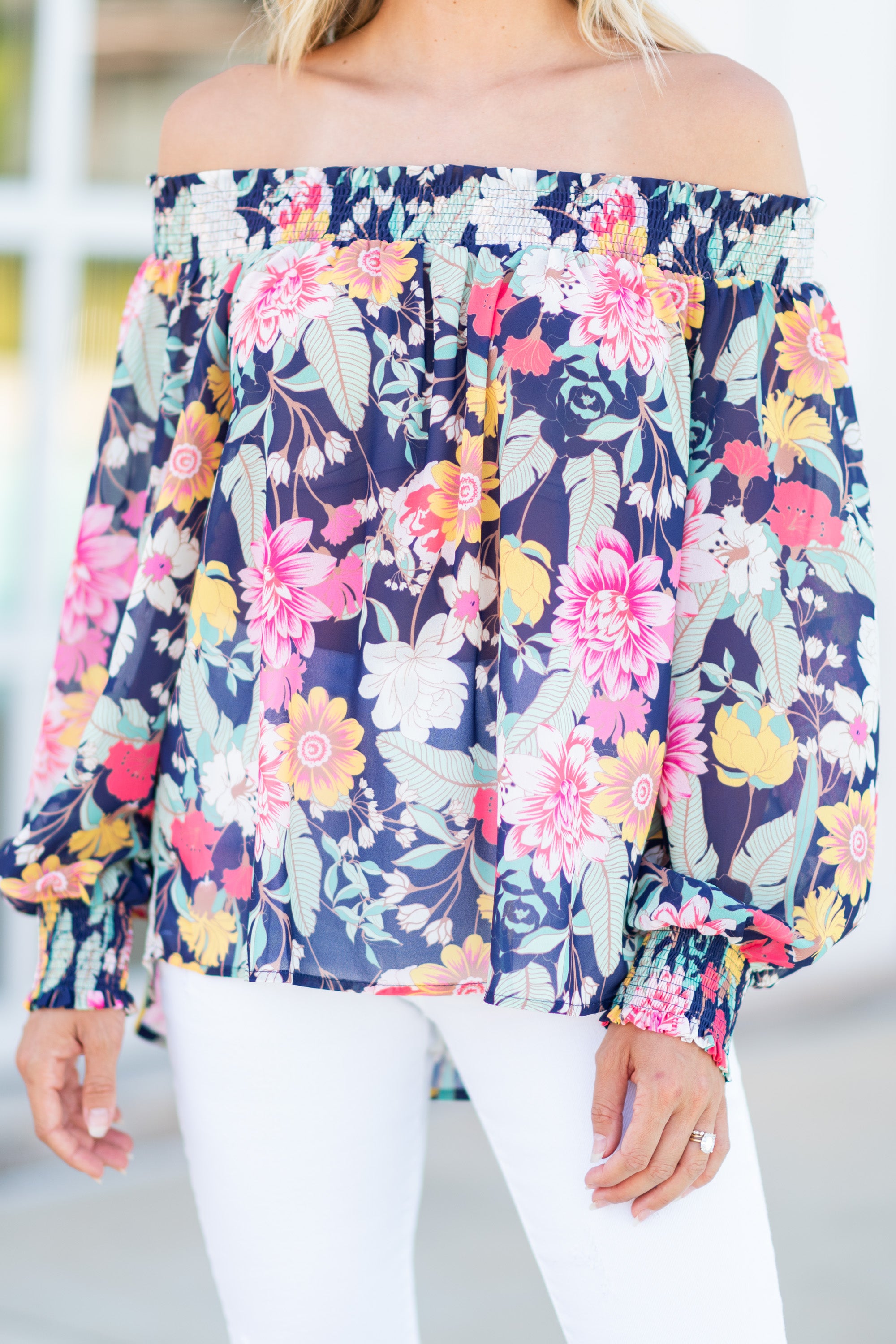 Enchanting Navy Blue Floral Blouse: Your Key to Happiness