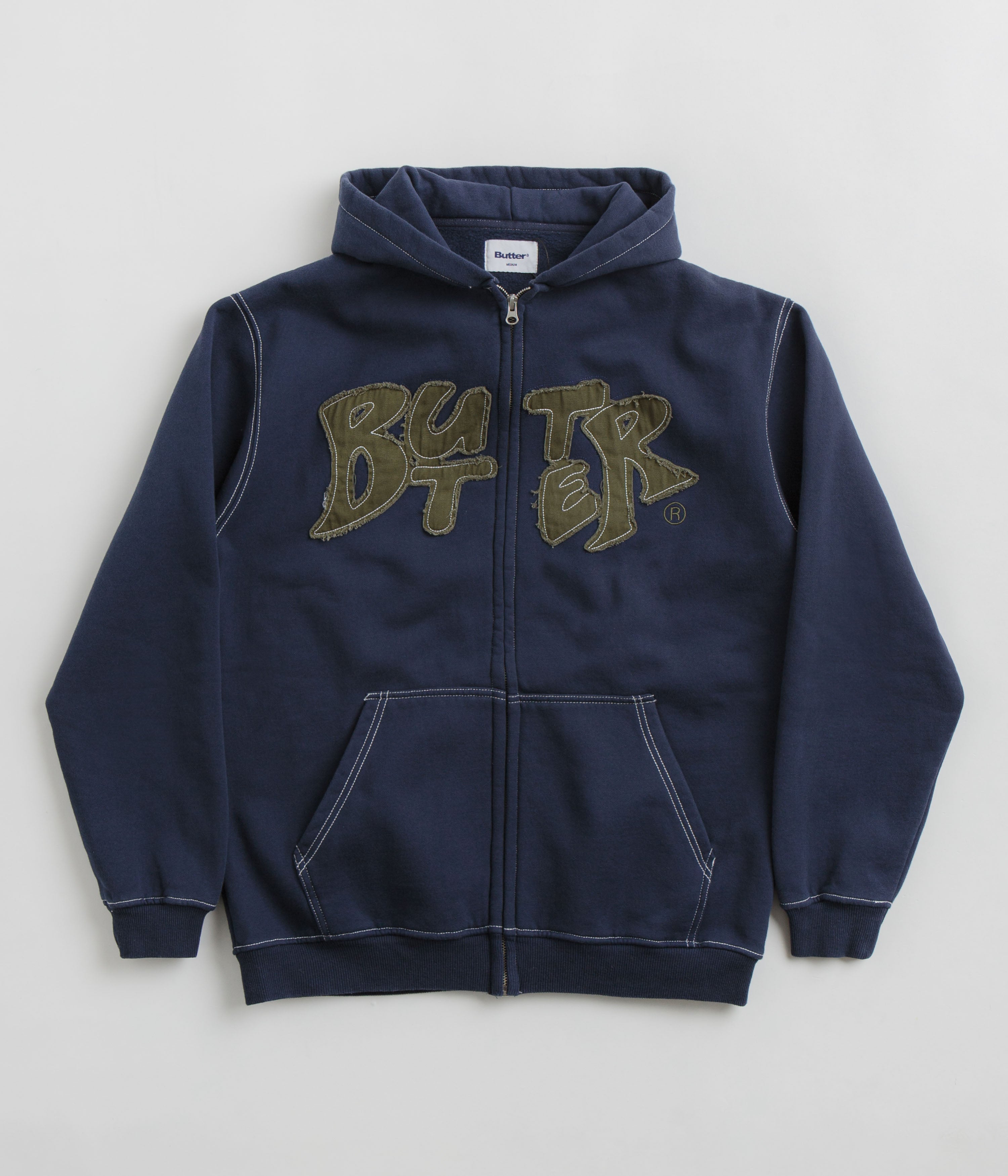 Navy Butter Goods Fabric Applique Zip - Thru Hoodie: A Fashion Must - Have!