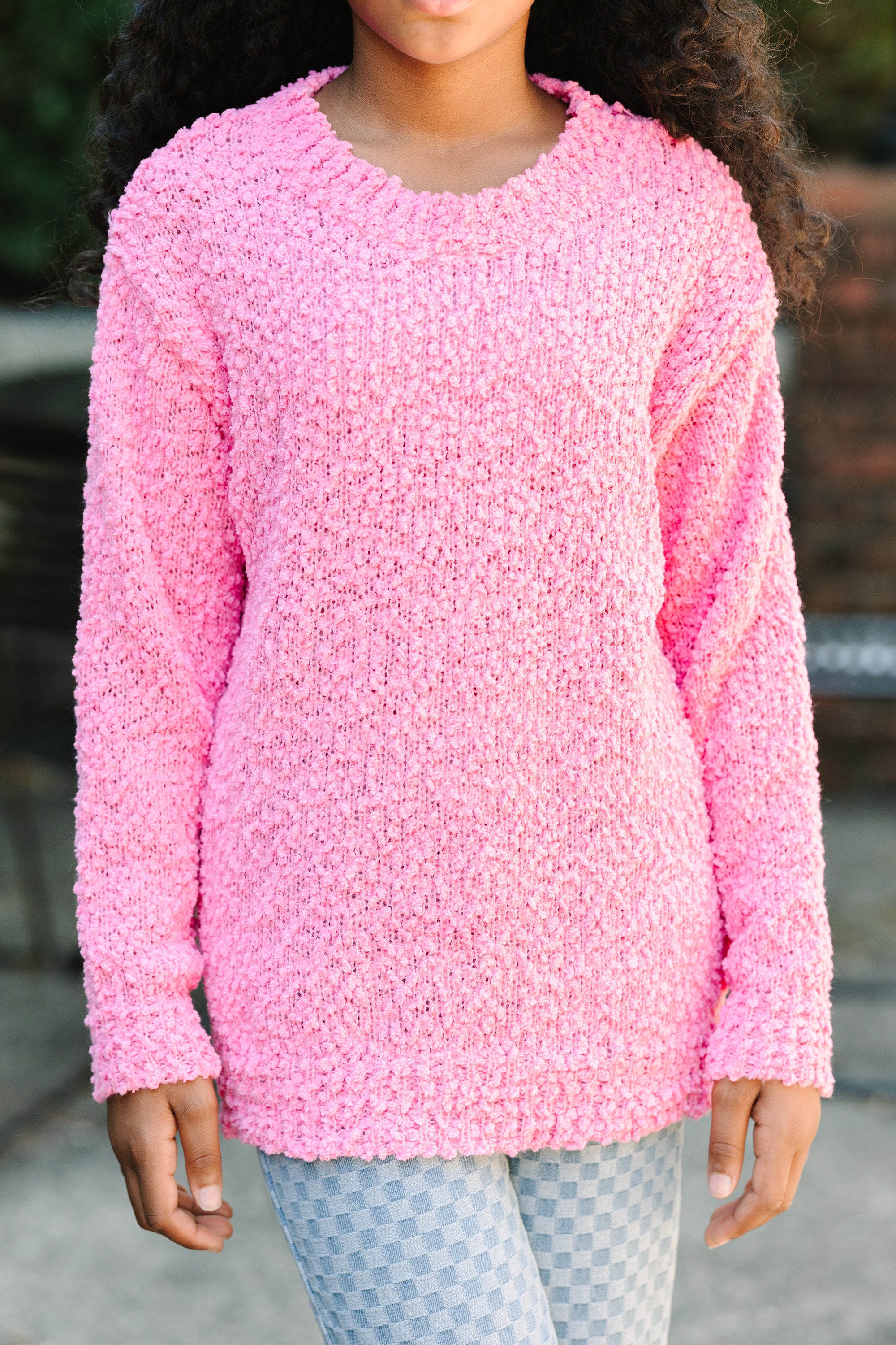 Girls' Candy Pink Popcorn Knit Pullover Sweater: A Must - Have!
