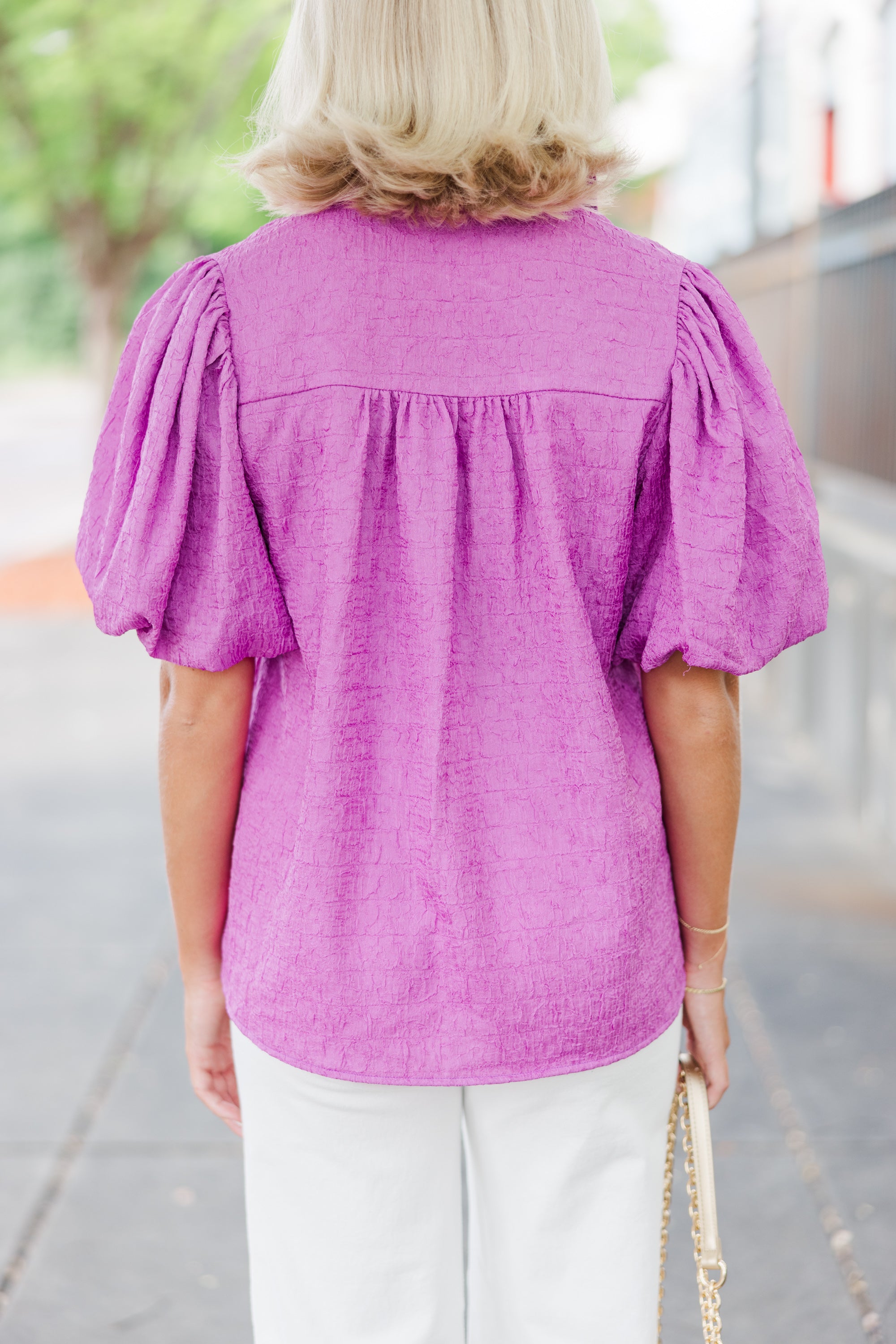Gorgeous Happy You're Here Lavender Purple Textured Blouse - A Must - Have!